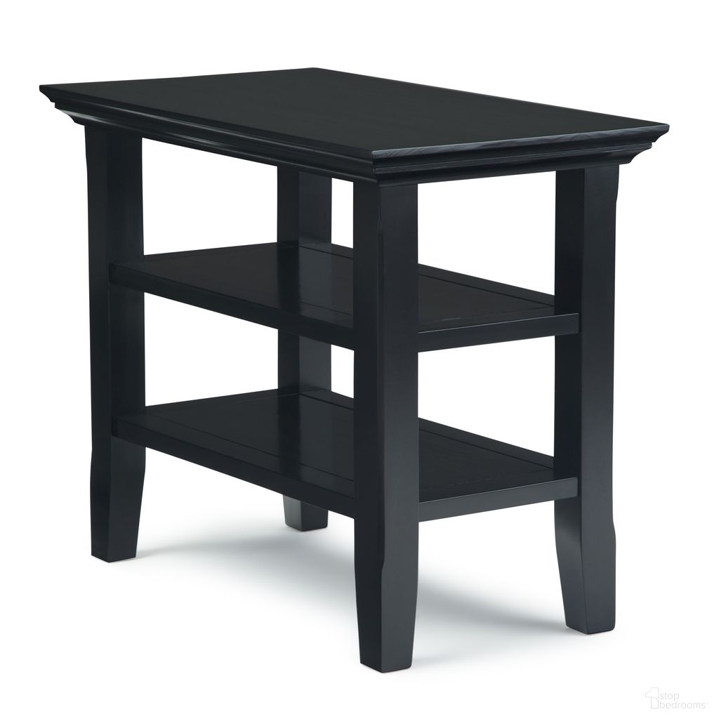 The appearance of Acadian Solid Wood Narrow Side Table In Black designed by Simpli Home in the transitional interior design. This black piece of furniture  was selected by 1StopBedrooms from Acadian Collection to add a touch of cosiness and style into your home. Sku: AXWELL3-008-BL. Material: Pine.