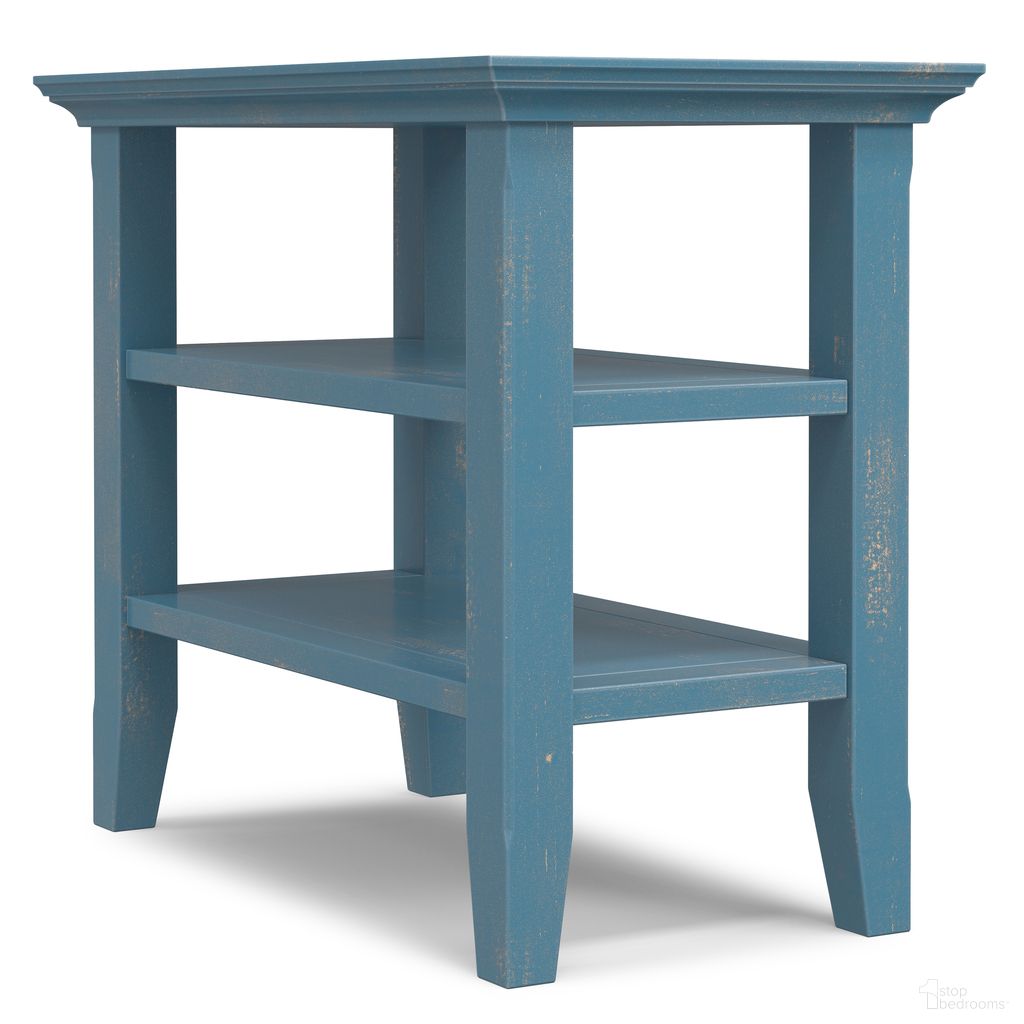 The appearance of Acadian Solid Wood Narrow Side Table In Distressed Coastal Blue designed by Simpli Home in the transitional interior design. This distressed coastal blue piece of furniture  was selected by 1StopBedrooms from Acadian Collection to add a touch of cosiness and style into your home. Sku: AXWELL3-08DBU. Material: Pine.