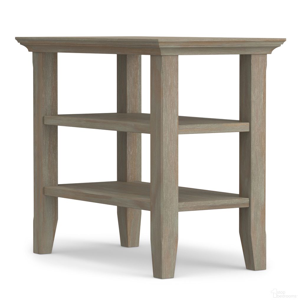 The appearance of Acadian Solid Wood Narrow Side Table In Distressed Grey designed by Simpli Home in the transitional interior design. This distressed grey piece of furniture  was selected by 1StopBedrooms from Acadian Collection to add a touch of cosiness and style into your home. Sku: AXWELL3-08GR. Material: Pine.