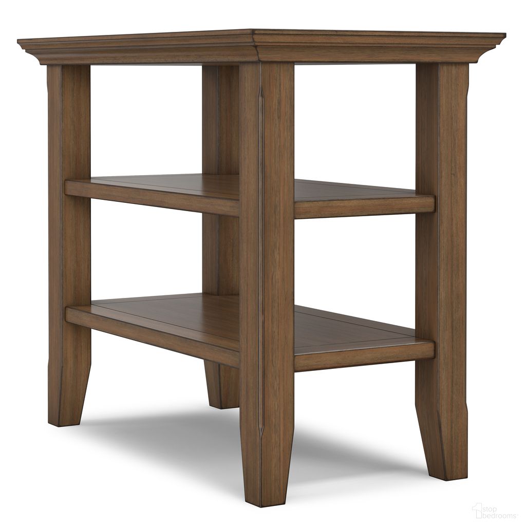 The appearance of Acadian Solid Wood Narrow Side Table In Rustic Natural Aged Brown designed by Simpli Home in the transitional interior design. This rustic natural aged brown piece of furniture  was selected by 1StopBedrooms from Acadian Collection to add a touch of cosiness and style into your home. Sku: AXWELL3-08RNAB. Material: Pine.