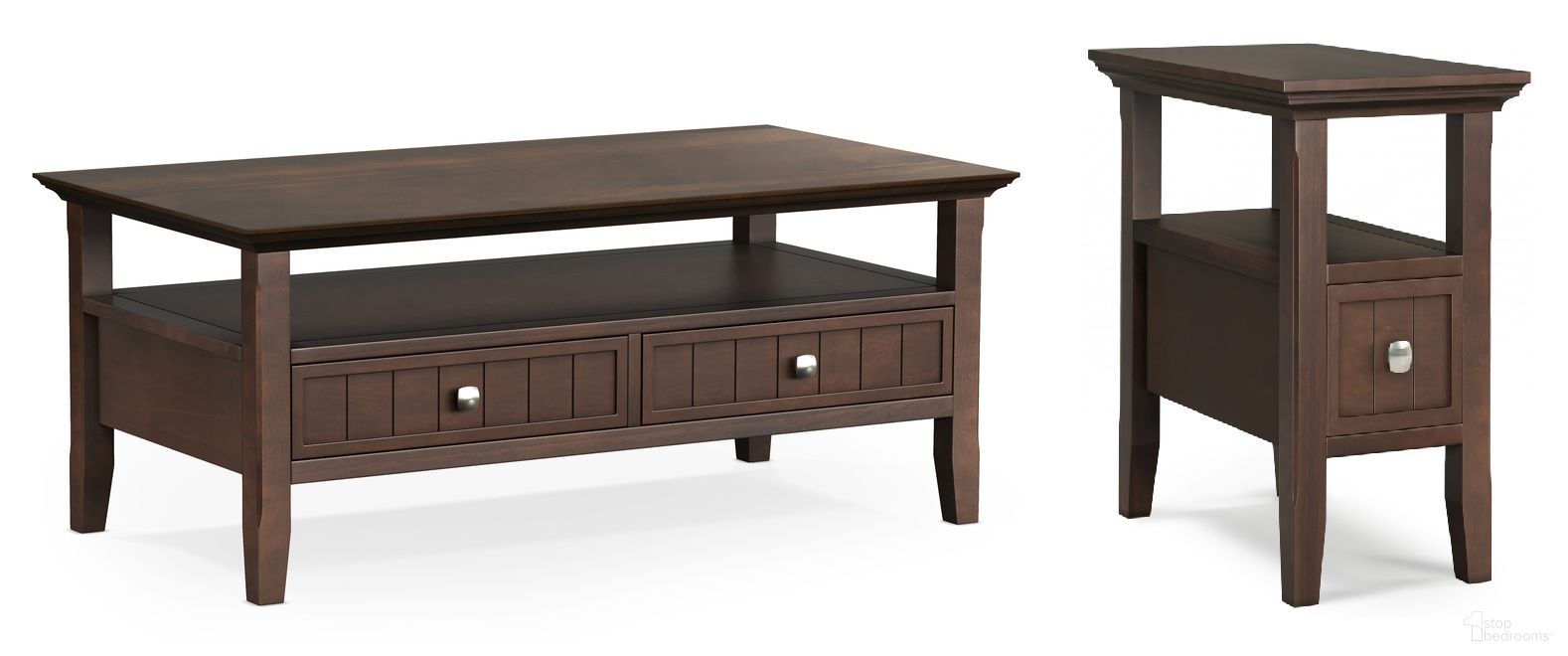 Acadian Solid Wood Occasional Table Set with Drawer In Brunette Brown