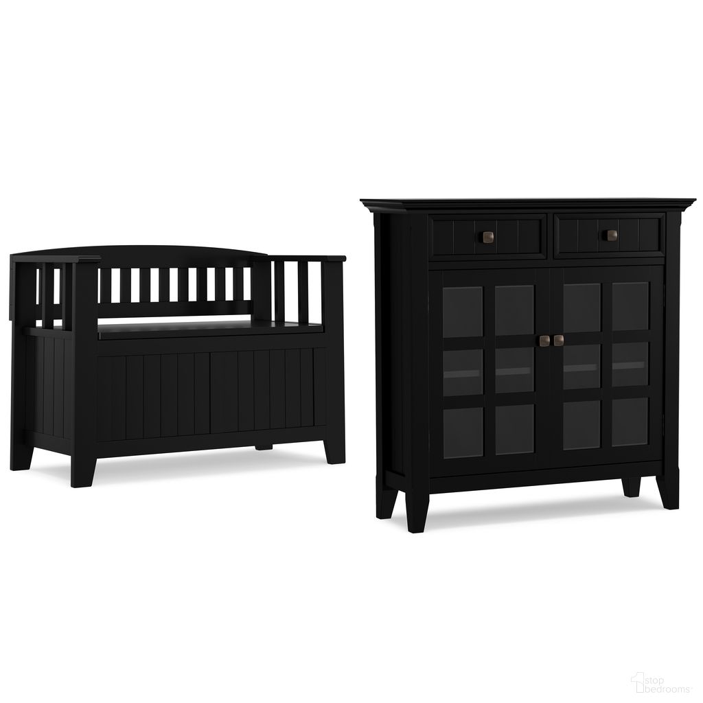Acadian Solid Wood Small Storage Bench and Storage Cabinet In Black