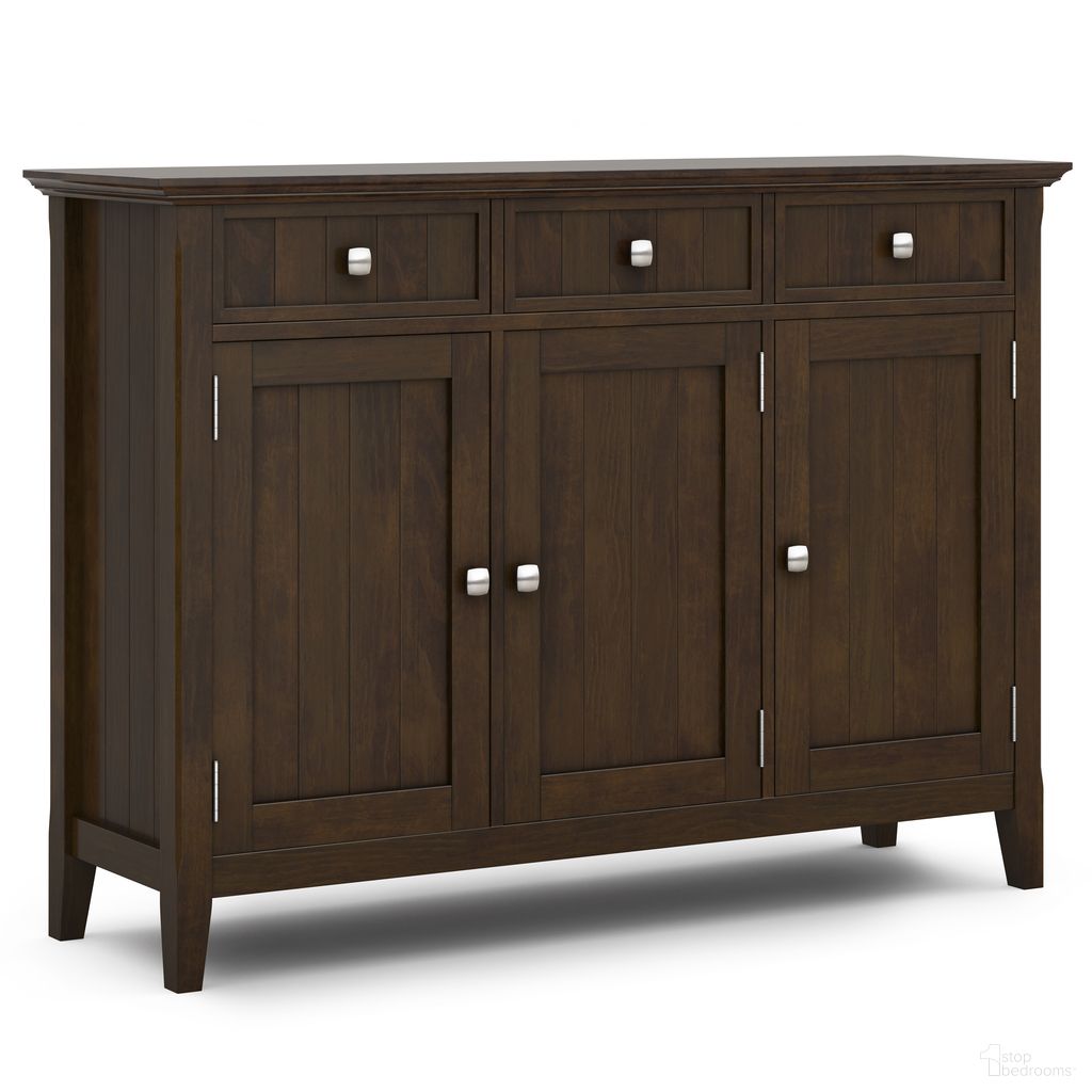 The appearance of Acadian Solid Wood Wide Entryway Storage Cabinet In Brunette Brown designed by Simpli Home in the transitional interior design. This brunette brown piece of furniture  was selected by 1StopBedrooms from Acadian Collection to add a touch of cosiness and style into your home. Sku: AXCACA47W-BRU. Material: Pine.