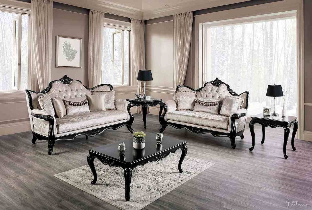The appearance of Acapulco Living Room Set In Black and Off White designed by Furniture of America in the traditional interior design. This off-white/black piece of furniture  was selected by 1StopBedrooms from Acapulco Collection to add a touch of cosiness and style into your home. Sku: FM65001ES-SF;FM65001ES-LV. Material: Fabric.