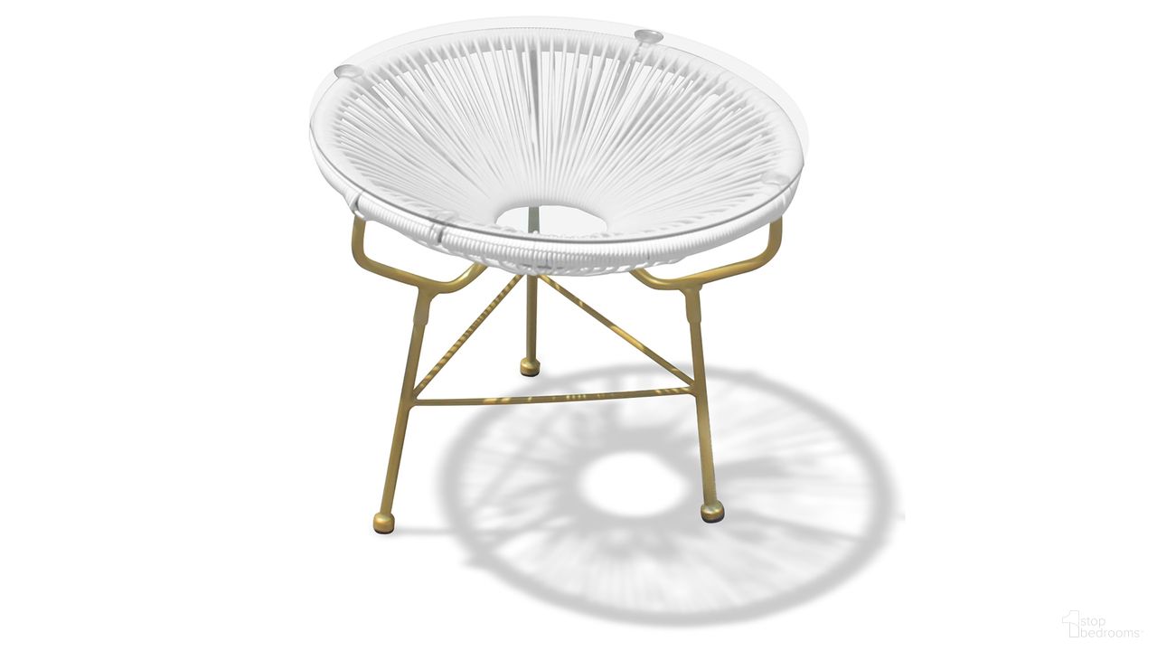 The appearance of Acapulco Side Table/Ottoman In White and Gold designed by Harmonia Living in the transitional interior design. This white/gold piece of furniture was selected by 1StopBedrooms from Acapulco Collection to add a touch of cosiness and style into your home. Sku: HL-ACA-ST-WLG. Material: Steel.