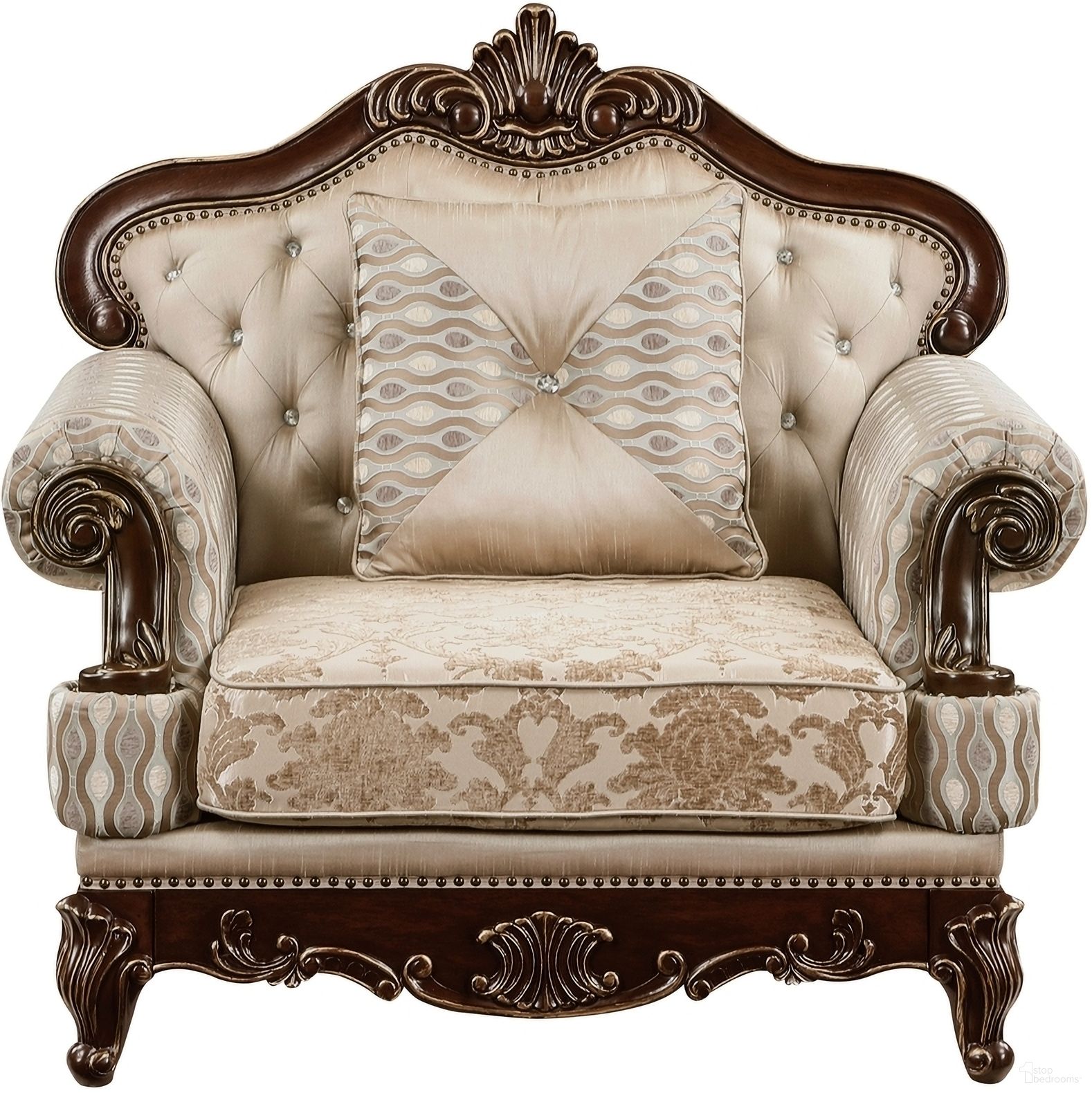 The appearance of Balthasar Accent Chair In Cherry designed by Homelegance in the traditional interior design. This cherry piece of furniture was selected by 1StopBedrooms from Balthasar Collection to add a touch of cosiness and style into your home. Sku: 8570-1. Material: Chenille.