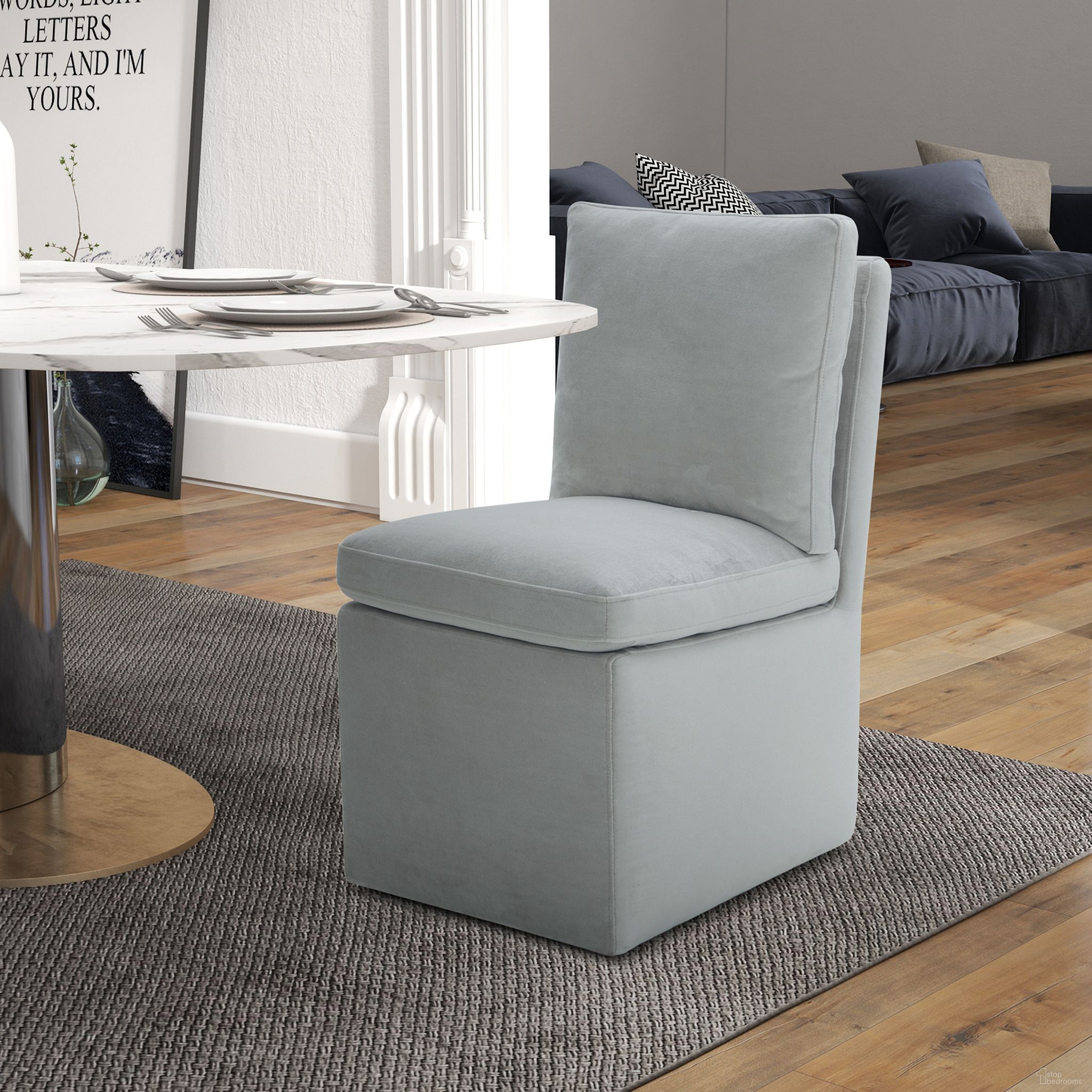 The appearance of Accent Dining Chair with Casters In Sapphire designed by Liberty in the bohemian interior design. This sapphire piece of furniture  was selected by 1StopBedrooms from Accent Collection to add a touch of cosiness and style into your home. Sku: 733-ADC90-SP. Material: Solid Hardwood. Chair Type: Side Chair.