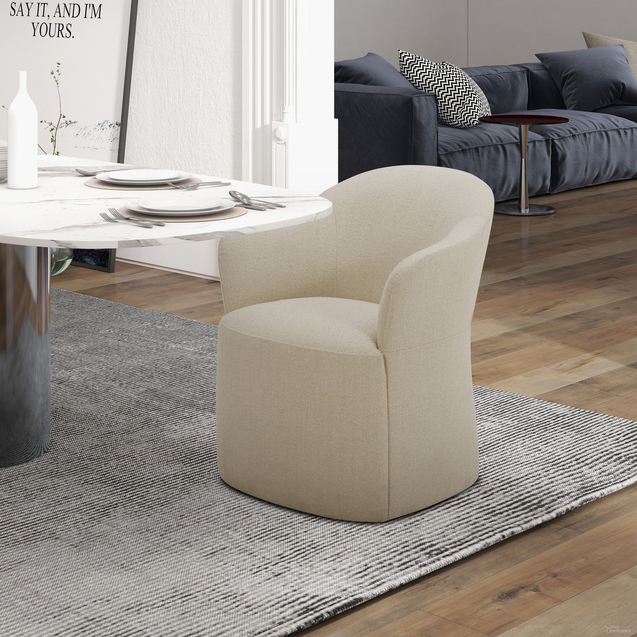Accent Dining Chair with Casters In Wicker