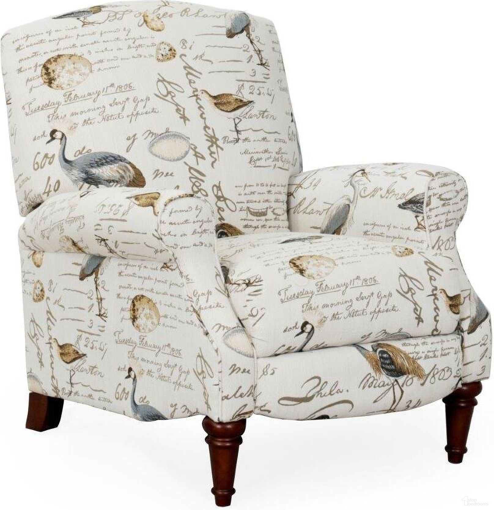 The appearance of Accent Recliners Manual Reclining Chair Bird Script Recliner designed by Sunset Trading in the traditional interior design. This ivory piece of furniture was selected by 1StopBedrooms from Accent Recliners Collection to add a touch of cosiness and style into your home. Sku: SU-1090-86-8548-25. Material: Wood.