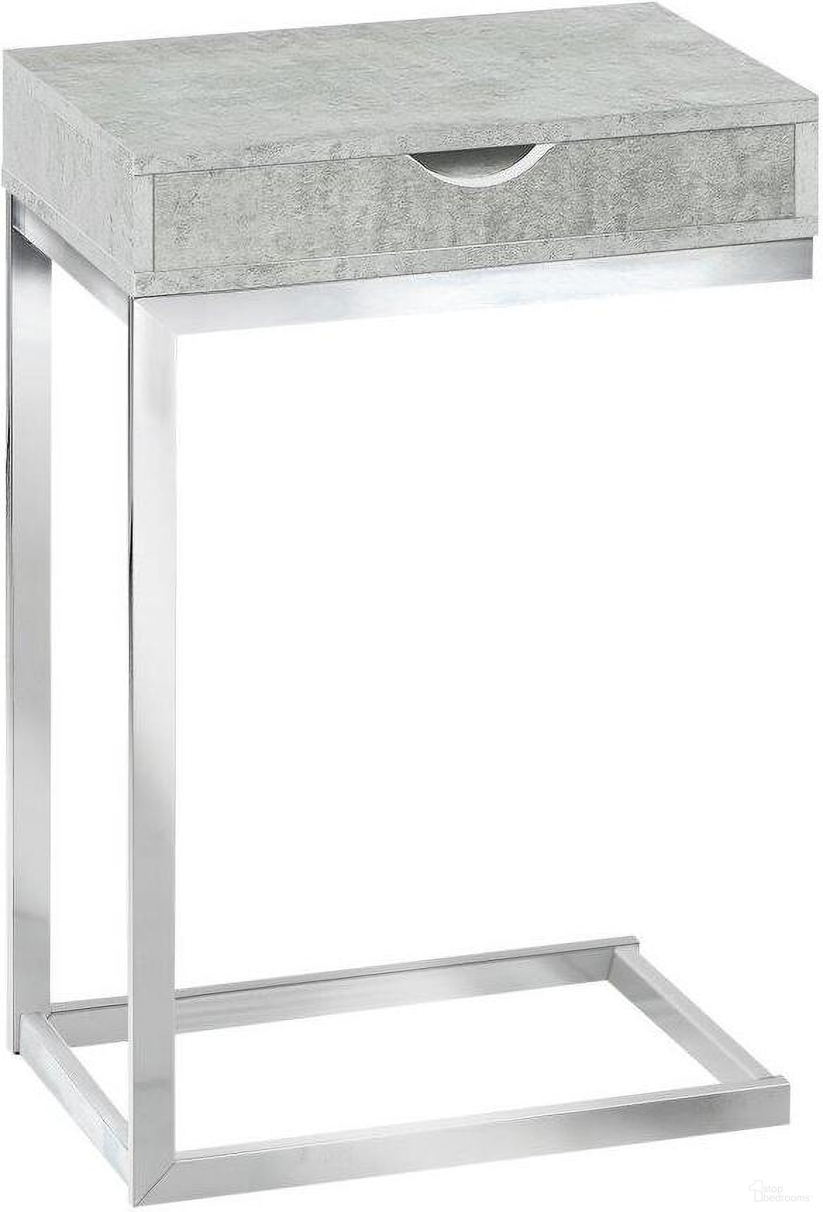 The appearance of Accent Table In Chrome Metal And Grey Cement With A Drawer designed by Monarch Specialties in the modern / contemporary interior design. This cement piece of furniture  was selected by 1StopBedrooms from  to add a touch of cosiness and style into your home. Sku: I 3373. Material: Metal.