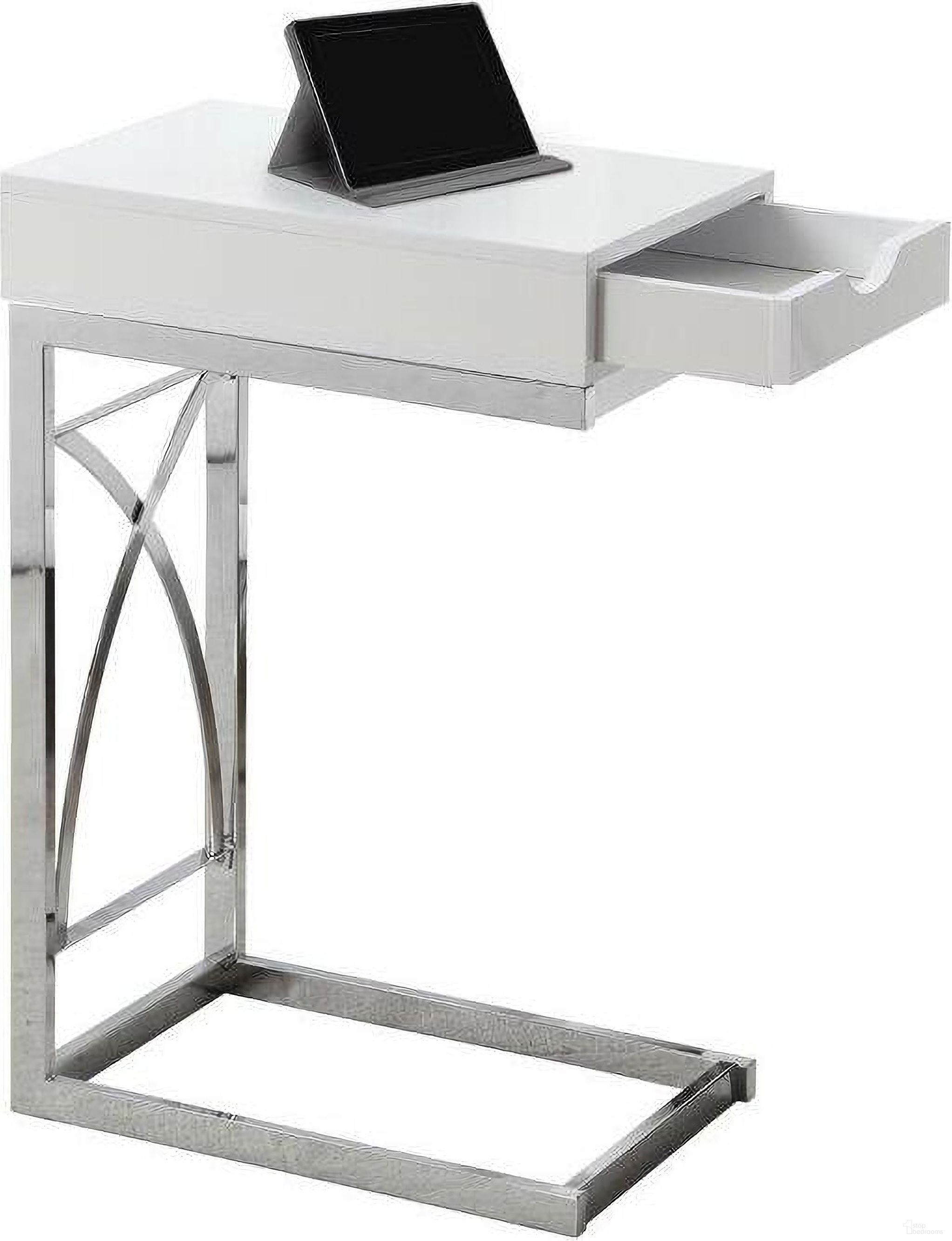 Accent Table In Chrome Metal With Glossy White With A Drawer