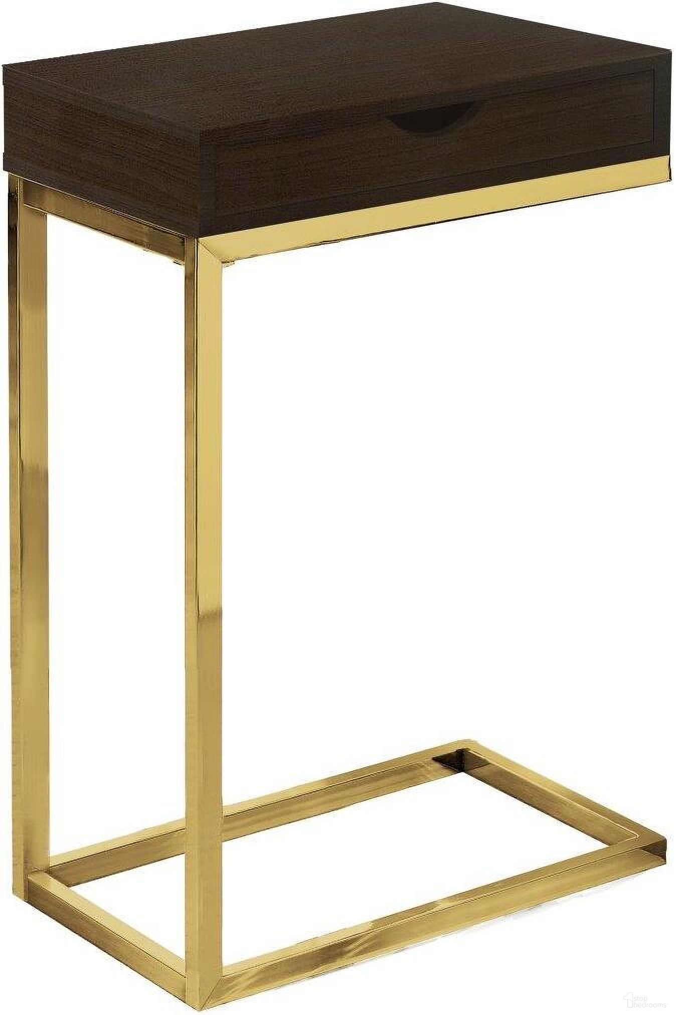 Accent Table In Espresso And Gold Metal With A Drawer