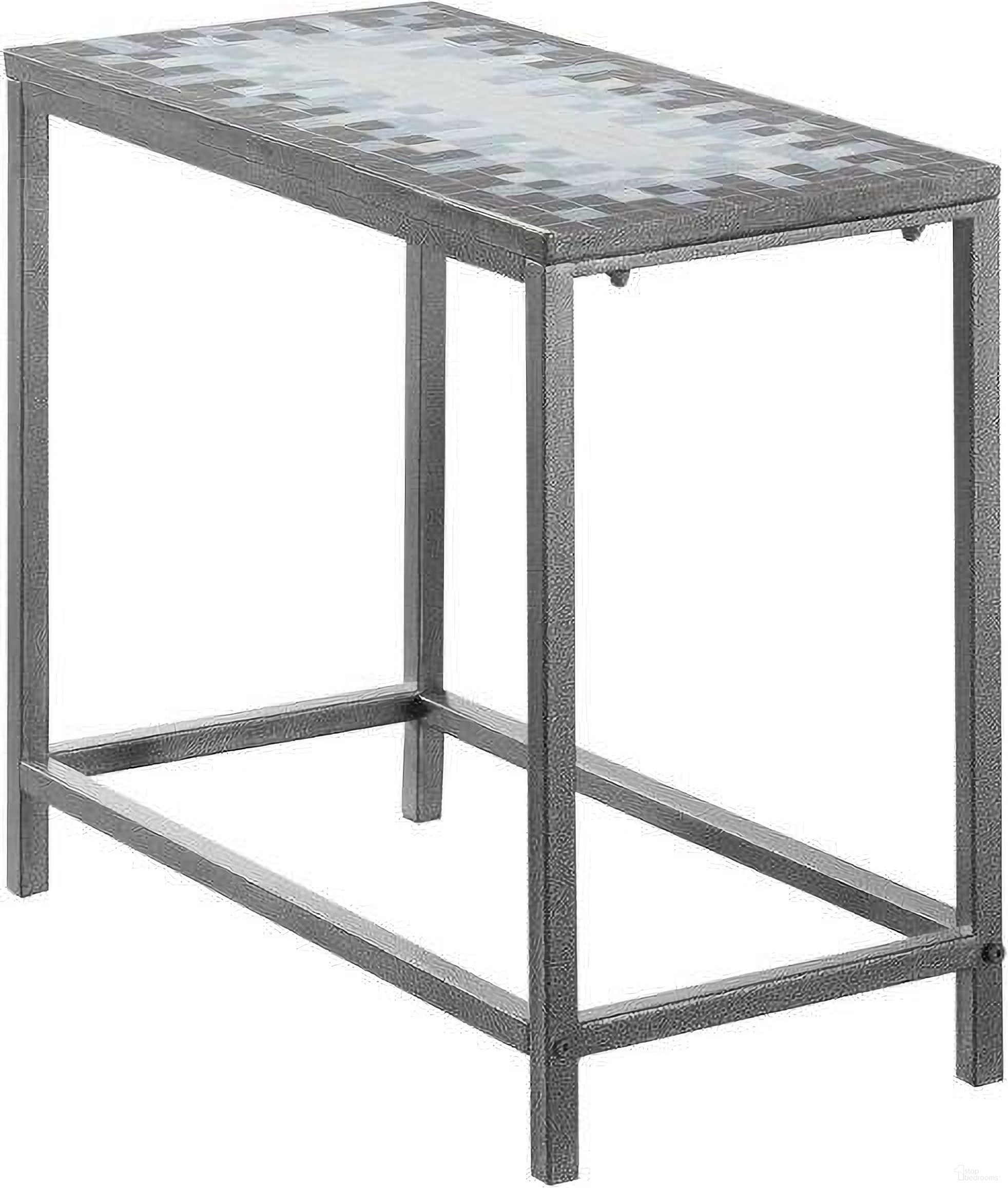 Accent Table In Grey With Blue Tile Top And Ha Mmered Silver I 3143