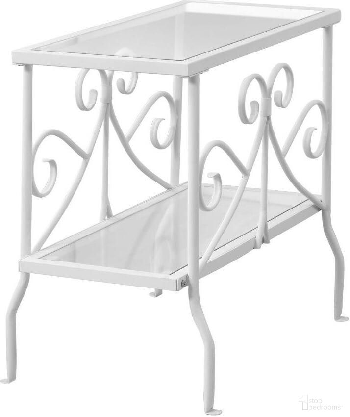 Accent Table In White Metal With Tempered Glass