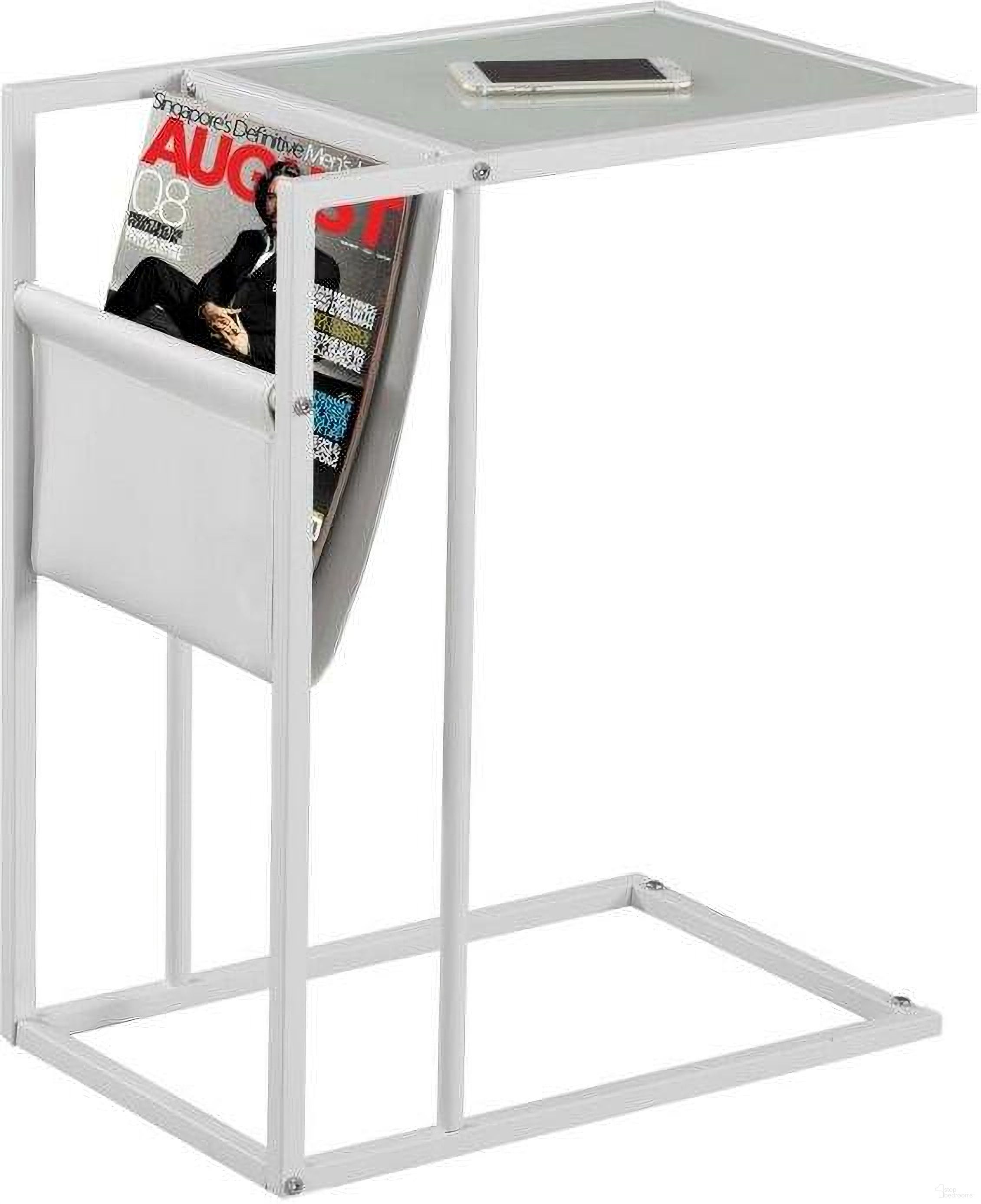 Accent Table With White Metal With A Magazine Rack