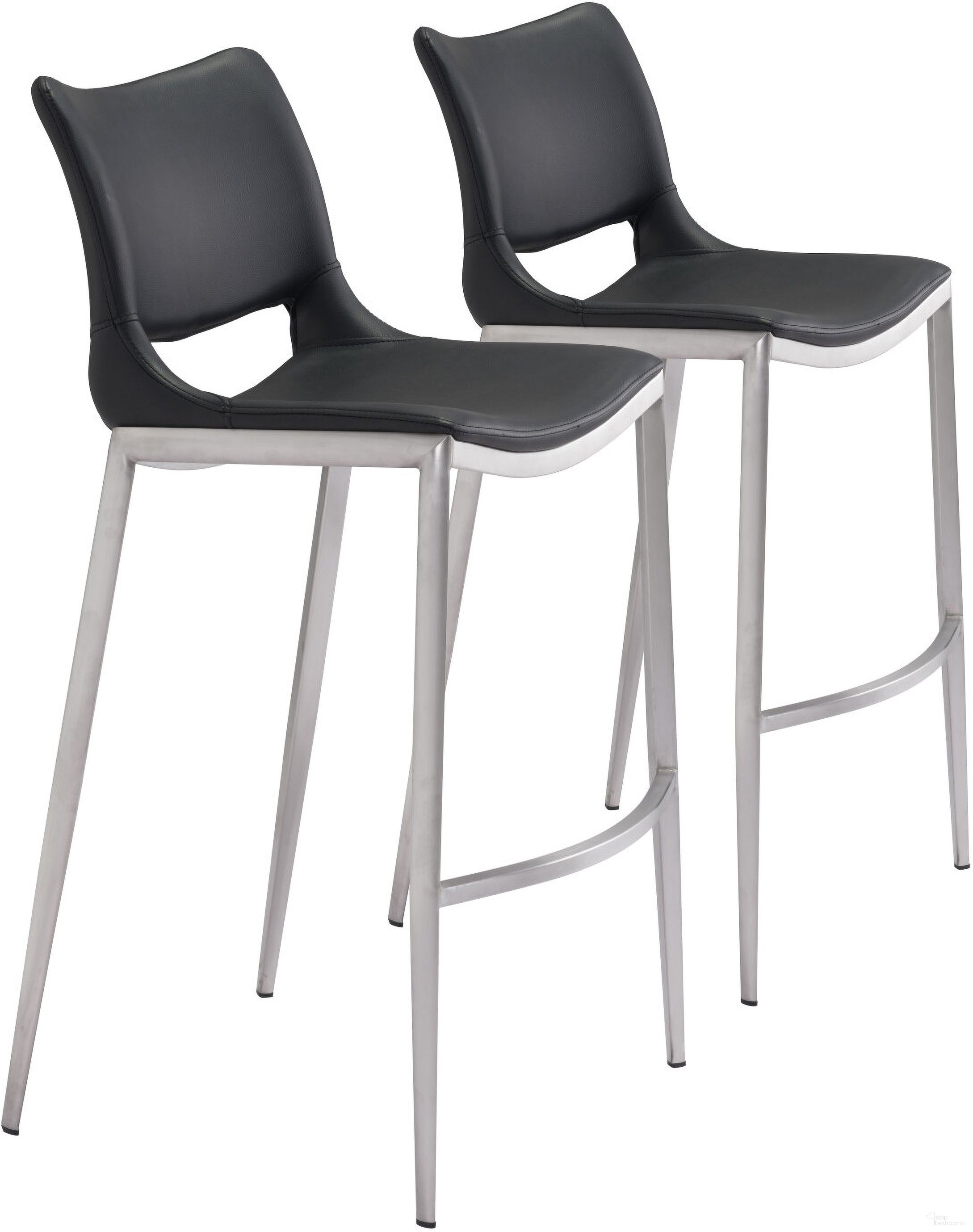 The appearance of Ace Barstool Set of 2 In Black and Silver designed by Zuo Modern in the modern / contemporary interior design. This black/silver piece of furniture was selected by 1StopBedrooms from Ace Collection to add a touch of cosiness and style into your home. Sku: 101284. Material: Polyurethane.