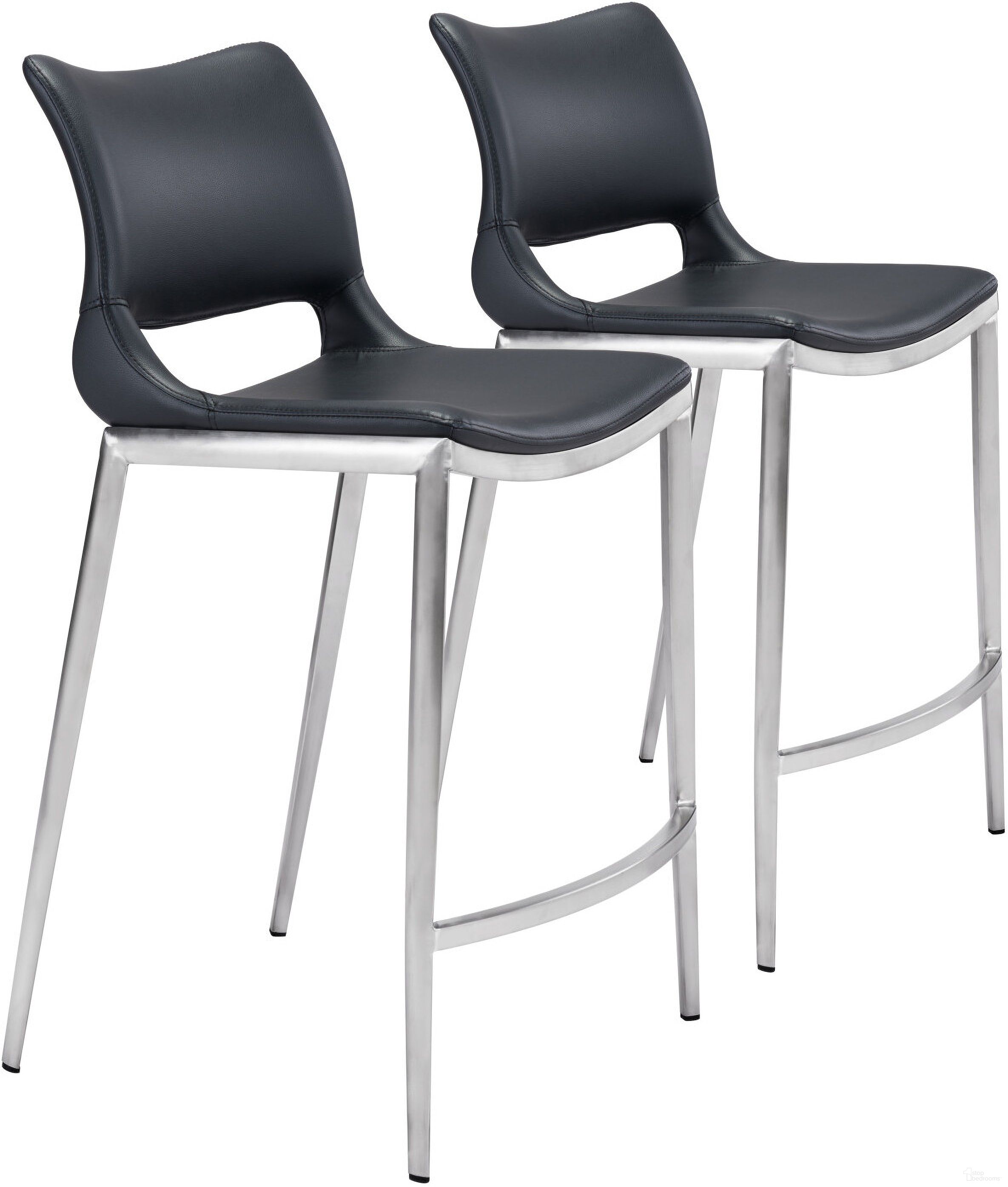 The appearance of Ace Counter Stool Set of 2 In Black and Silver designed by Zuo Modern in the modern / contemporary interior design. This black/silver piece of furniture was selected by 1StopBedrooms from Ace Collection to add a touch of cosiness and style into your home. Sku: 101391. Material: Polyurethane.