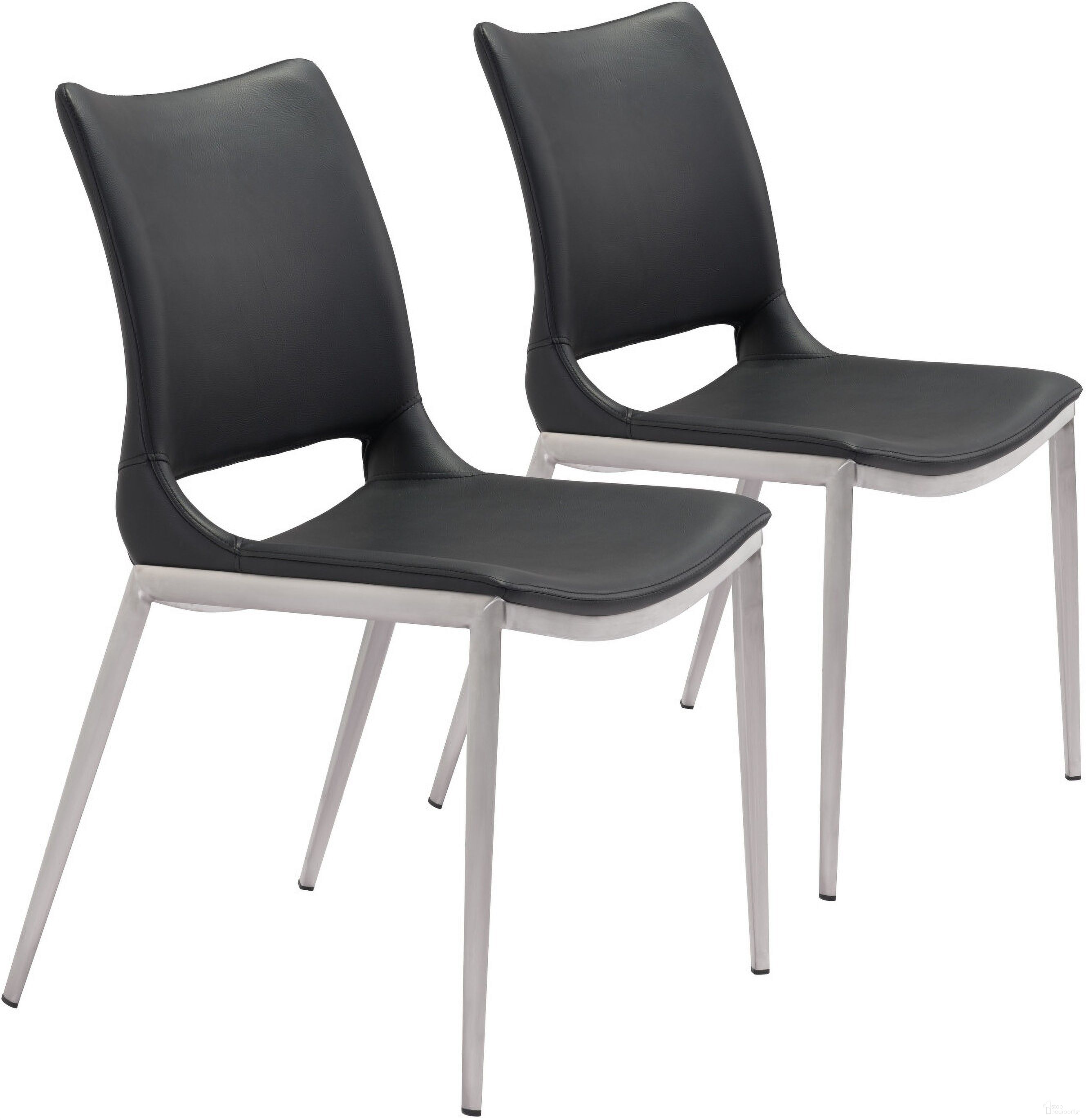 The appearance of Ace Dining Chair Set of 2 In Black and Silver designed by Zuo Modern in the modern / contemporary interior design. This black/silver piece of furniture was selected by 1StopBedrooms from Ace Collection to add a touch of cosiness and style into your home. Sku: 101280. Material: Polyurethane. Chair Type: Side Chair.