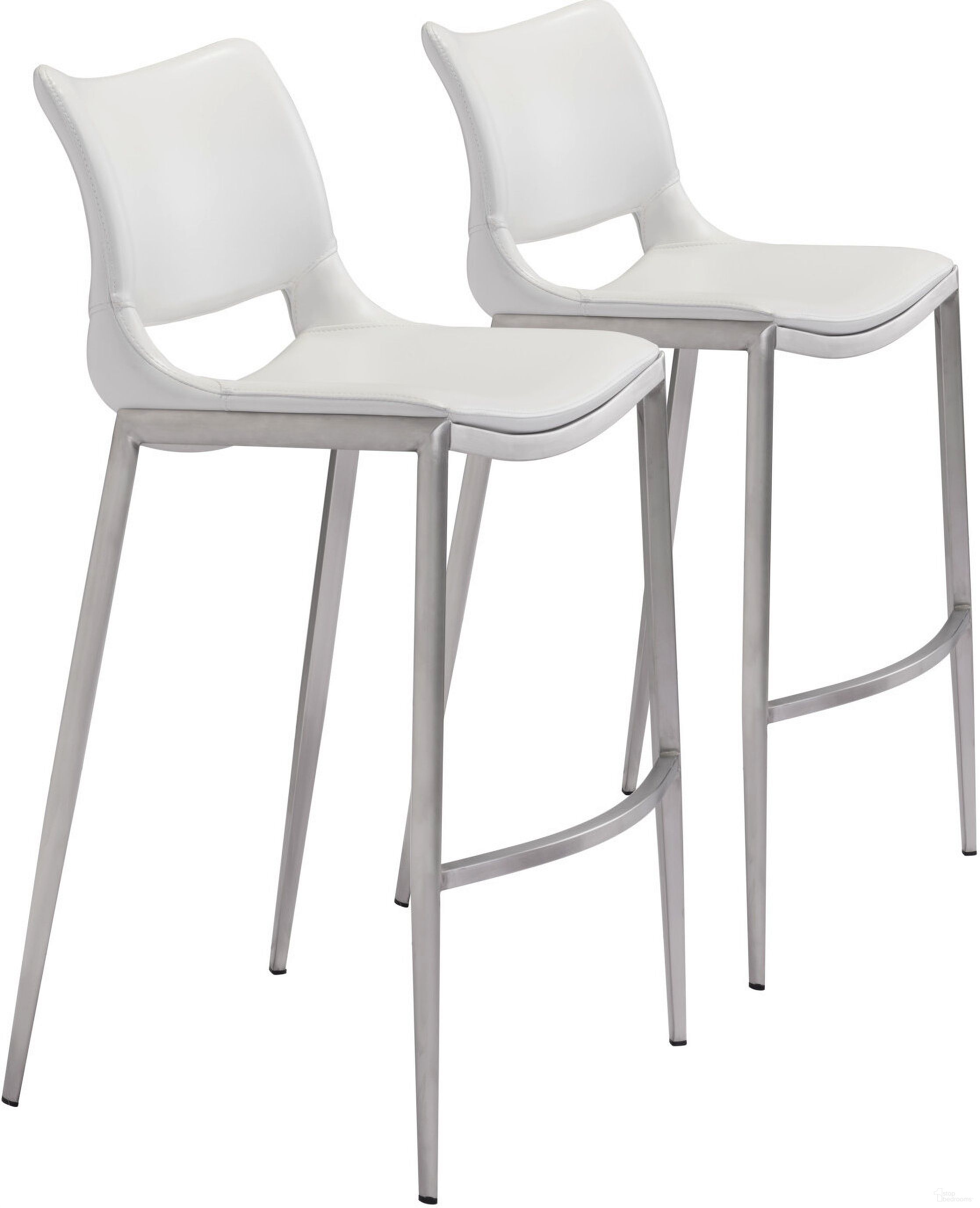 The appearance of Ace Barstool Set of 2 In White and Silver designed by Zuo Modern in the modern / contemporary interior design. This white and silver piece of furniture was selected by 1StopBedrooms from Ace Collection to add a touch of cosiness and style into your home. Sku: 101283. Material: Polyurethane.