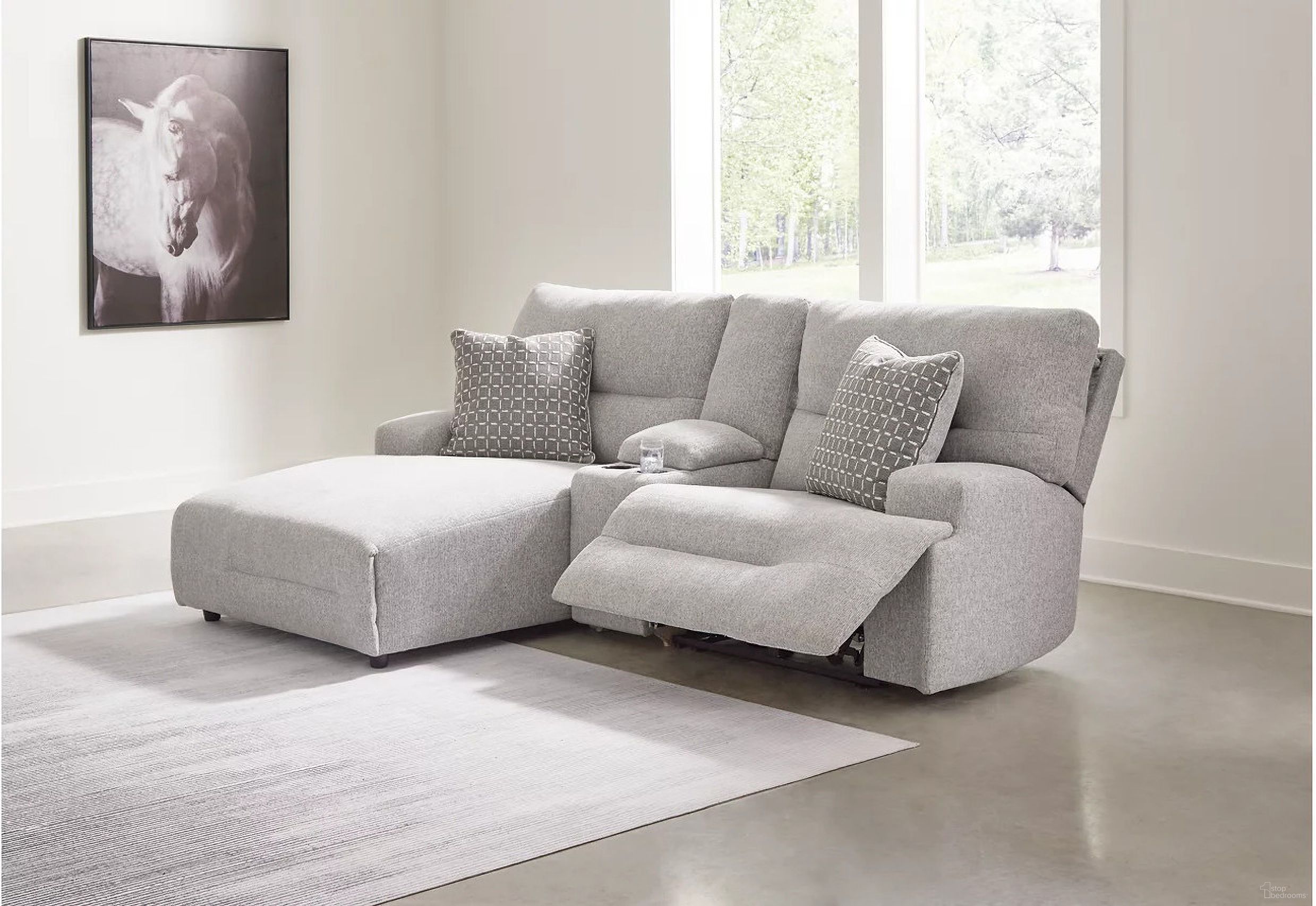 The appearance of Acklen Place 3-Piece LAF Power Reclining Sectional Sofa with Chaise In Pewter designed by Signature Design by Ashley in the modern / contemporary interior design. This pewter piece of furniture  was selected by 1StopBedrooms from Acklen Place Collection to add a touch of cosiness and style into your home. Sku: 9360579;9360557;9360562. Material: Fabric. Layout: L-Shape. Orientation: LAF.