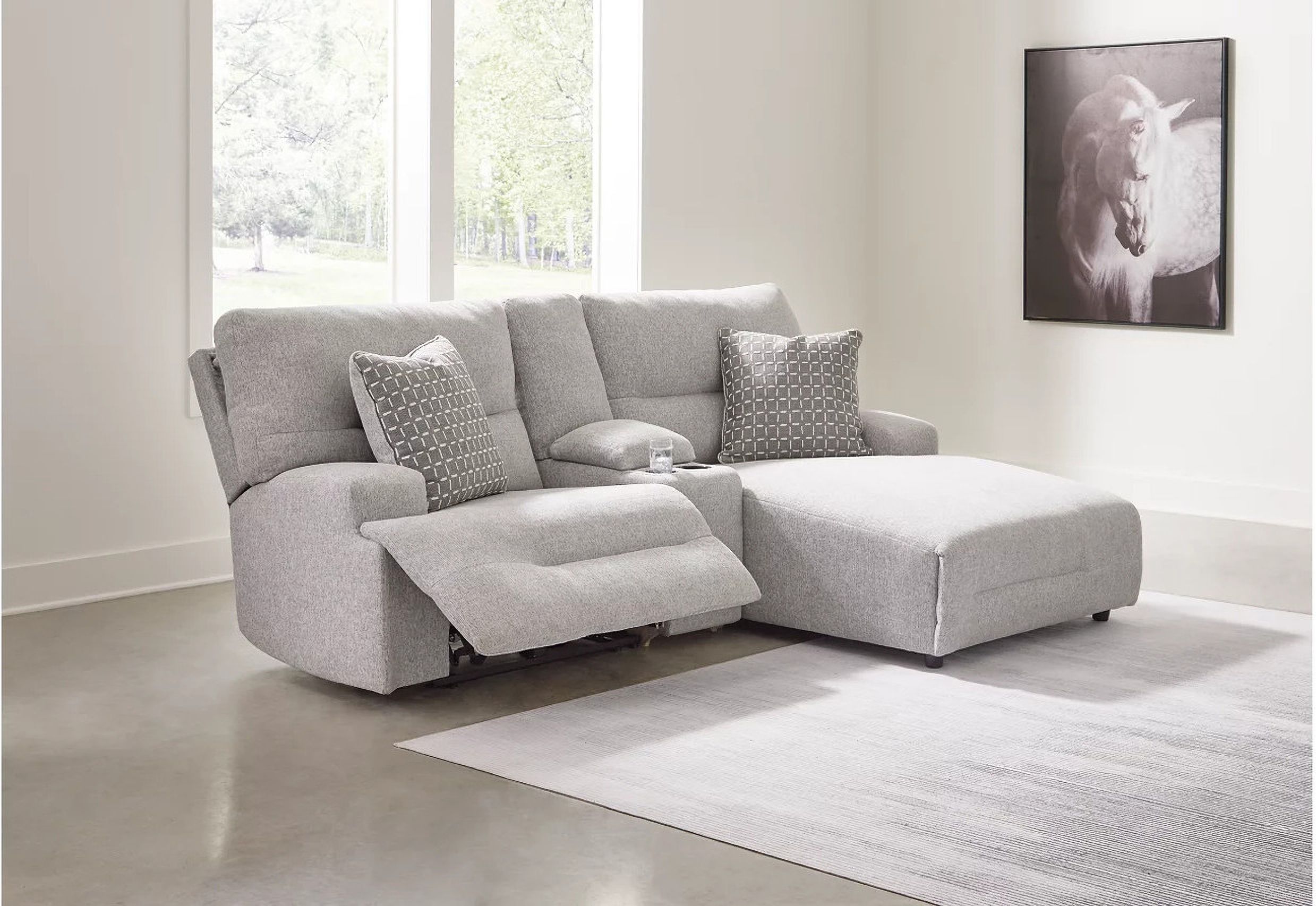The appearance of Acklen Place 3-Piece RAF Power Reclining Sectional Sofa with Chaise In Pewter designed by Signature Design by Ashley in the modern / contemporary interior design. This pewter piece of furniture was selected by 1StopBedrooms from Acklen Place Collection to add a touch of cosiness and style into your home. Sku: 9360558;9360557;9360597. Material: Fabric. Layout: L-Shape. Orientation: RAF.