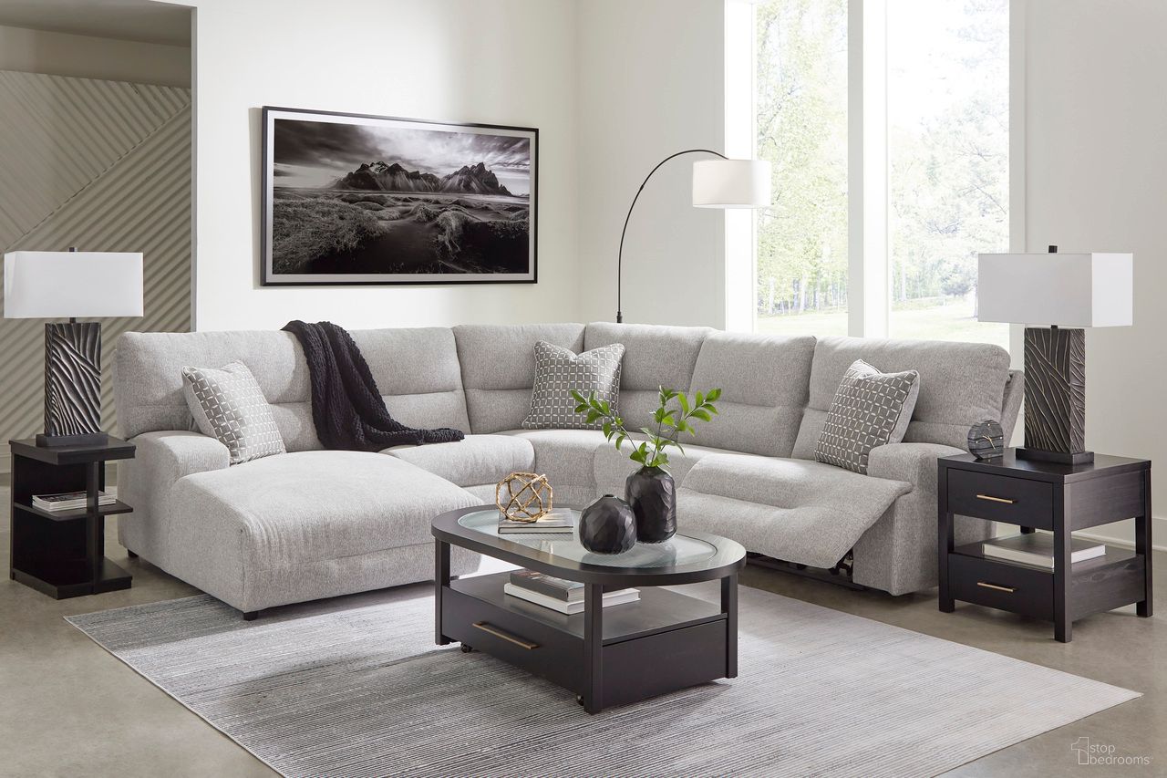Acklen Place 5-Piece LAF Power Reclining Sectional with Chaise In Pewter