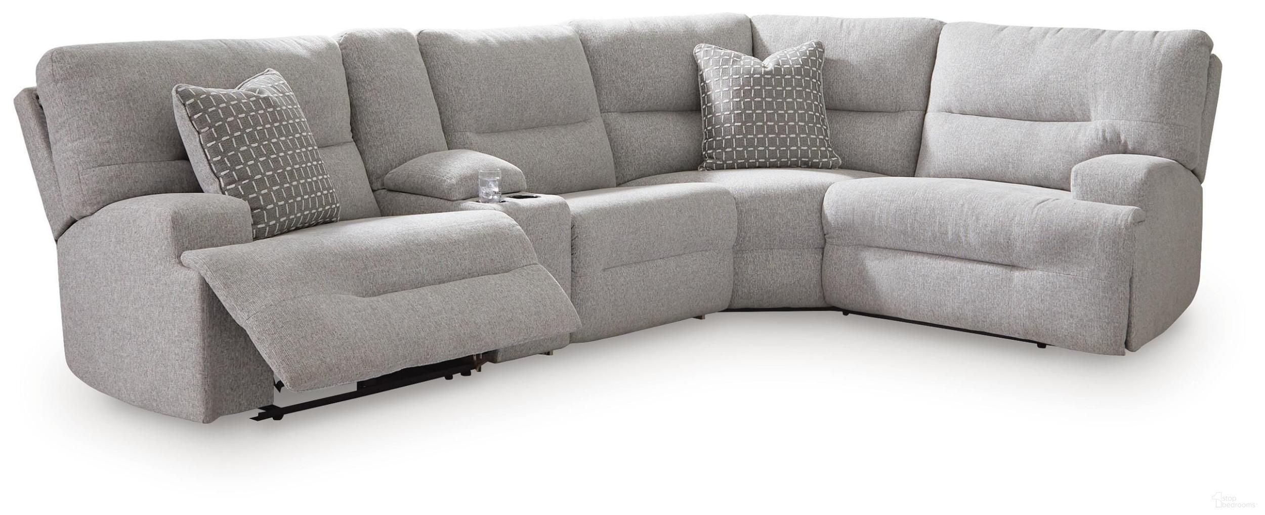 Acklen Place 5-Piece Power Reclining Sectional with Storage Console In Pewter