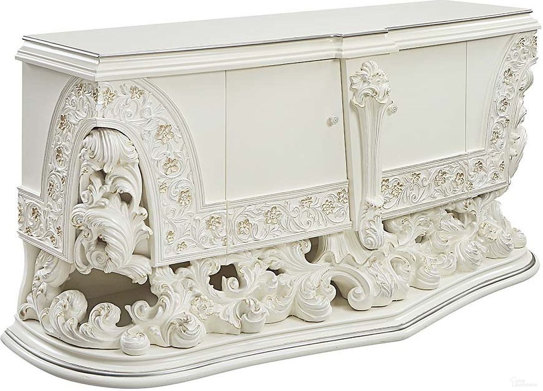 The appearance of Acme Adara Server In Antique White Finish designed by ACME in the transitional interior design. This antique white piece of furniture  was selected by 1StopBedrooms from Adara Collection to add a touch of cosiness and style into your home. Sku: DN01233. Material: Wood.