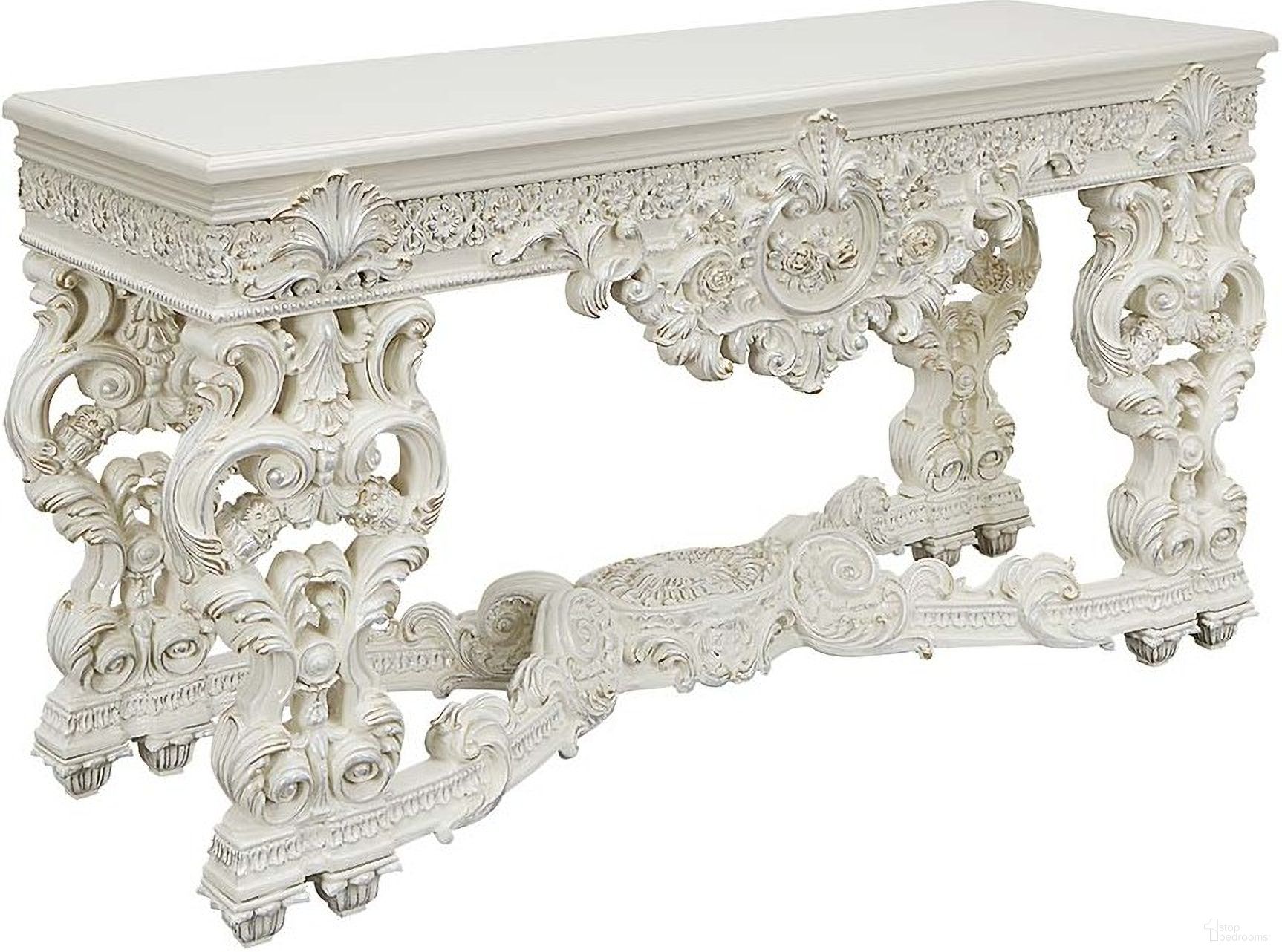 The appearance of Acme Adara Sofa Table designed by ACME in the transitional interior design. This antique white piece of furniture was selected by 1StopBedrooms from Adara Collection to add a touch of cosiness and style into your home. Sku: LV01219. Material: Wood.