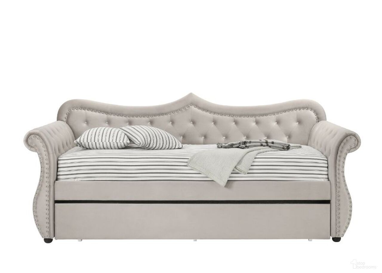 The appearance of Acme Adkins Daybed And Trundle In Beige Fabric designed by ACME in the transitional interior design. This beige piece of furniture was selected by 1StopBedrooms from Adkins Collection to add a touch of cosiness and style into your home. Sku: 39430HF;39431RL. Bed Type: Daybed. Material: Wood.