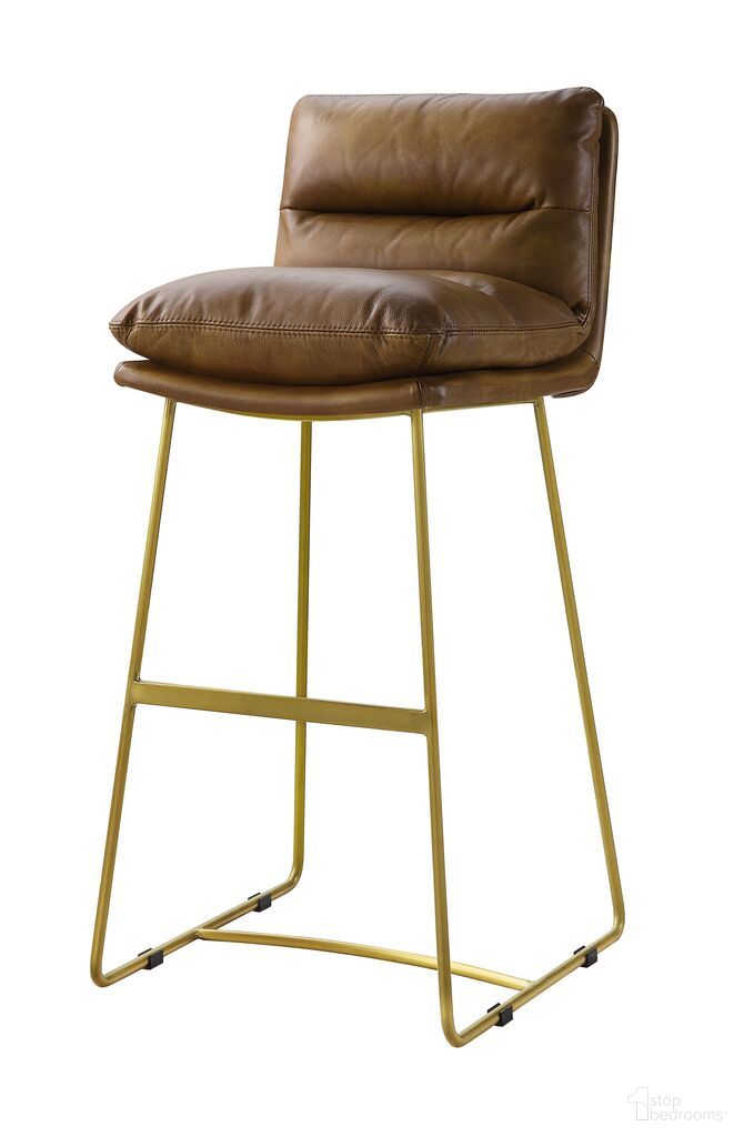 The appearance of Acme Alsey Bar Chair In Saddle Brown Top Grain Leather designed by ACME in the industrial interior design. This saddle brown piece of furniture  was selected by 1StopBedrooms from Alsey Collection to add a touch of cosiness and style into your home. Sku: 96401. Material: Wood.