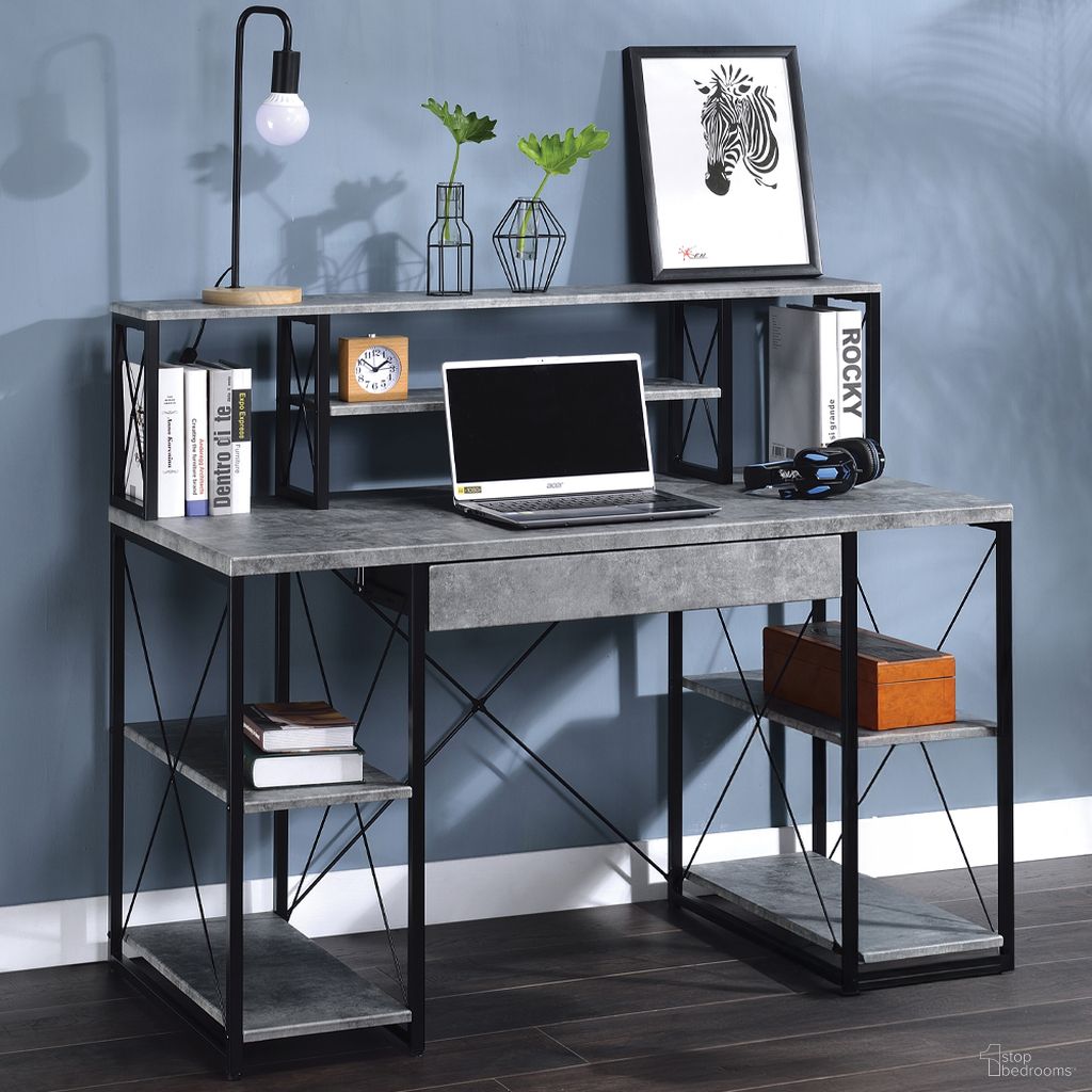 Acme Amiel Music Recording Studio Desk In Faux Concrete And Black