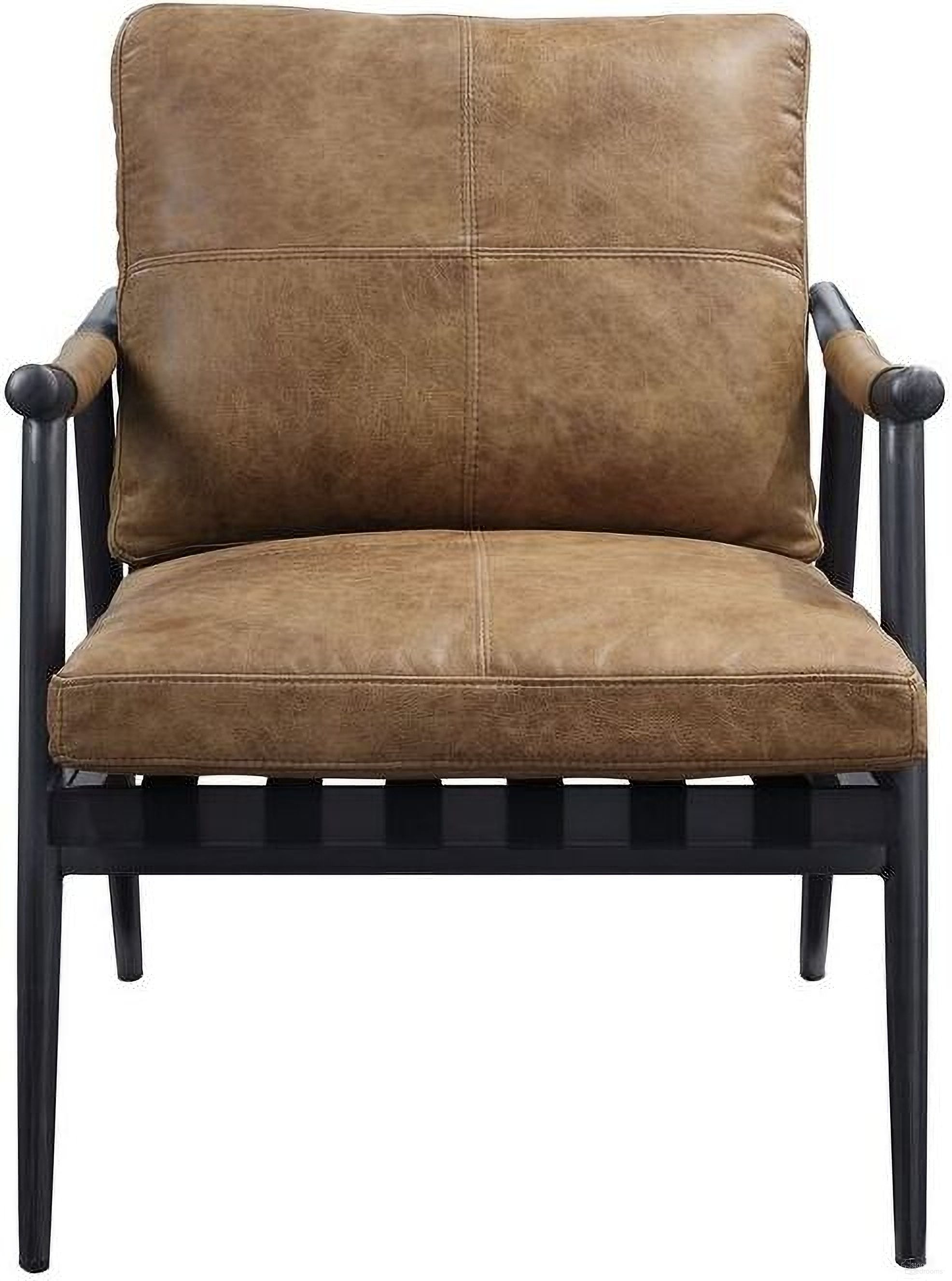 Acme Anzan Accent Chair In Berham Chestnut Top Grain Leather and Matt Iron Finish