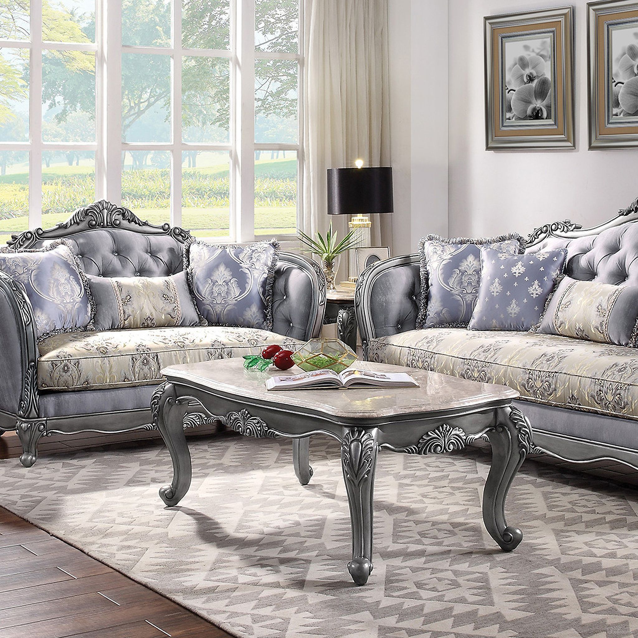 The appearance of Acme Ariadne Coffee Table designed by ACME in the transitional interior design. This platinum piece of furniture  was selected by 1StopBedrooms from Ariadne Collection to add a touch of cosiness and style into your home. Sku: 85345. Material: Wood.