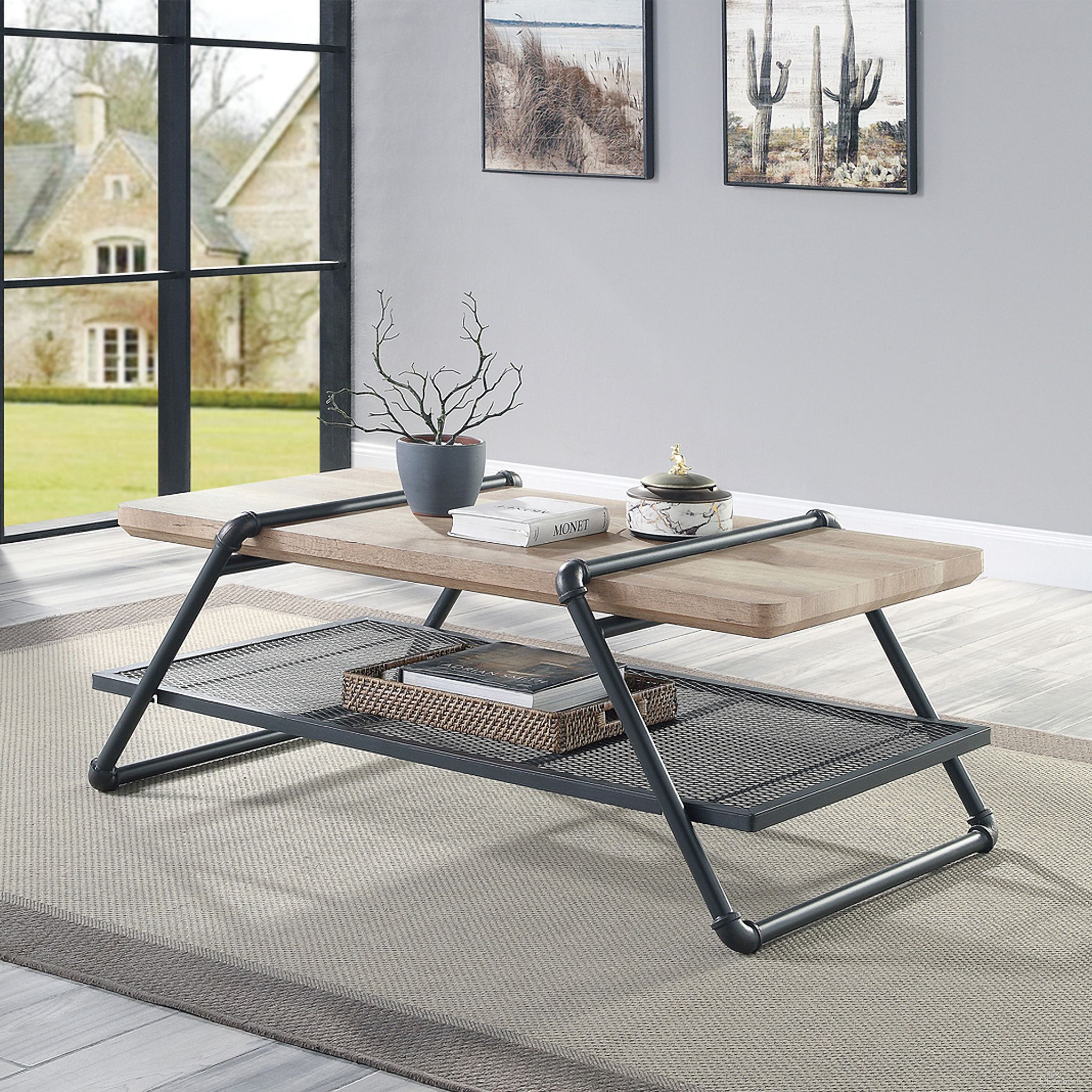 The appearance of Brantley Rectangle Coffee Table In Oak designed by ACME in the industrial interior design. This oak piece of furniture was selected by 1StopBedrooms from Brantley Collection to add a touch of cosiness and style into your home. Sku: LV00430. Material: Wood.