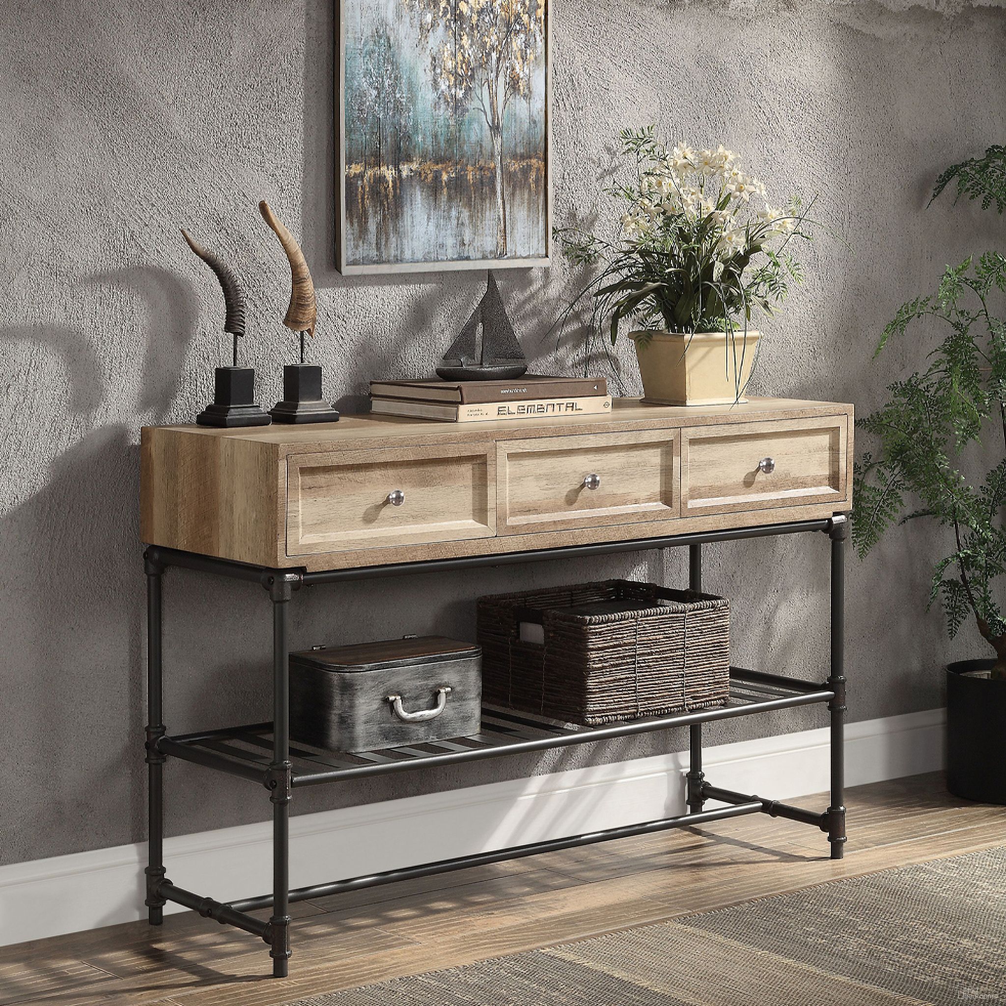 The appearance of Acme Brantley Ii Sofa Table designed by ACME in the industrial interior design. This oak piece of furniture was selected by 1StopBedrooms from Brantley Ii Collection to add a touch of cosiness and style into your home. Sku: LV00750. Material: Wood.