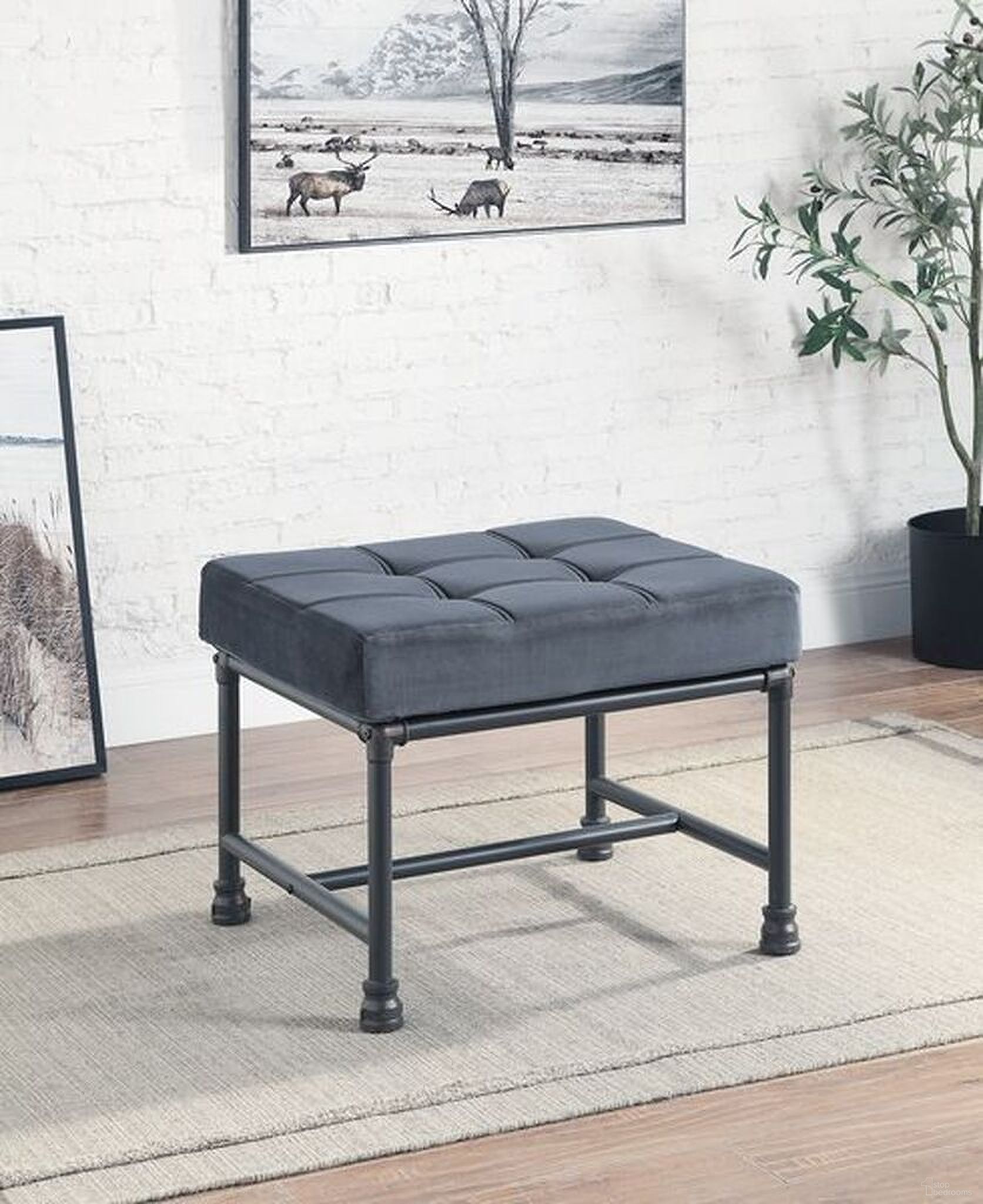 The appearance of Acme Brantley Ottoman In Gray Velvet And Sandy Gray Finish designed by ACME in the industrial interior design. This grey piece of furniture was selected by 1StopBedrooms from Brantley Collection to add a touch of cosiness and style into your home. Sku: AC00427. Material: Metal.