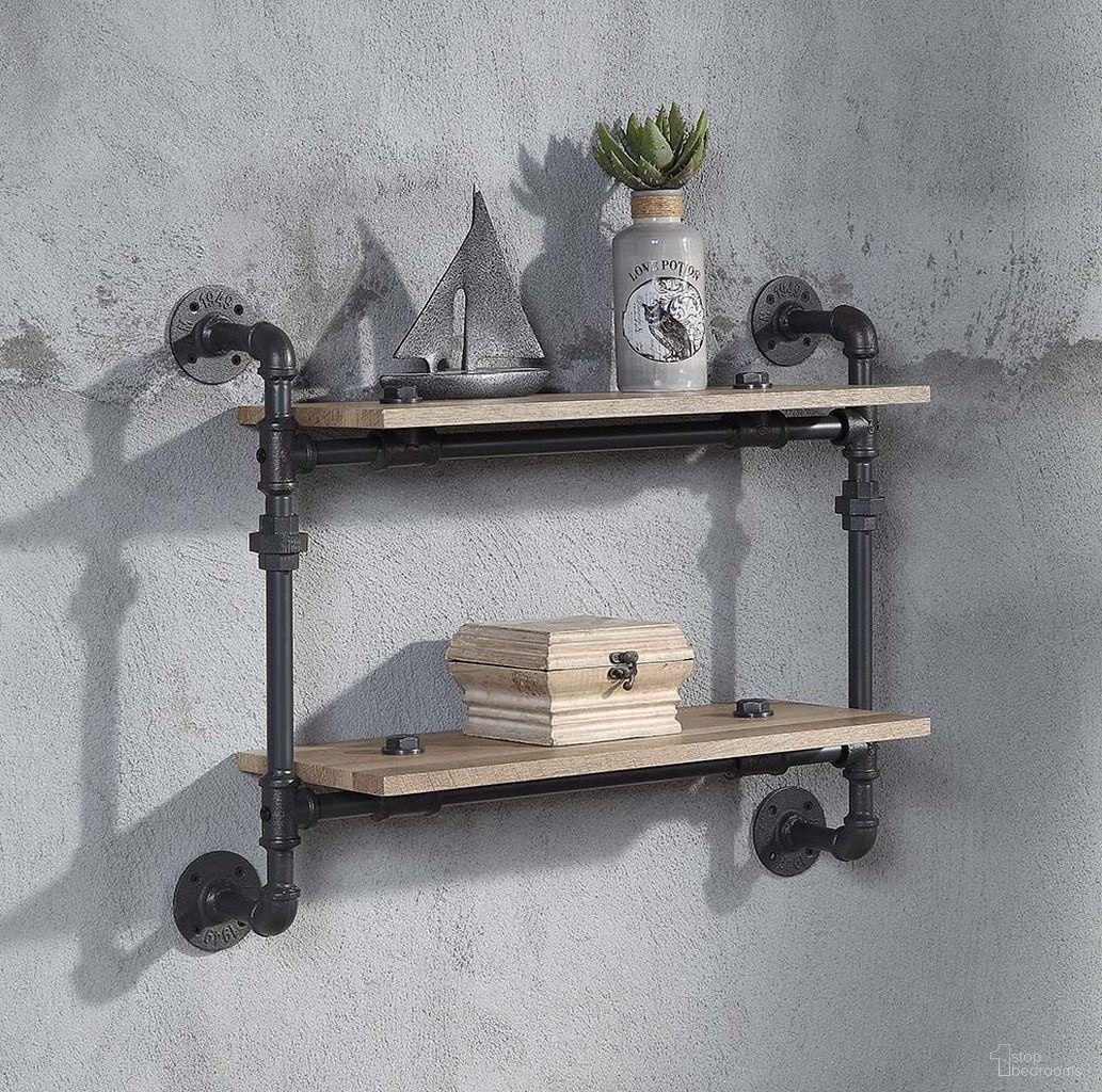 The appearance of Acme Brantley Wall Rack With 2 Shelves In Oak And Sandy Black Finish designed by ACME in the industrial interior design. This oak piece of furniture  was selected by 1StopBedrooms from Brantley Collection to add a touch of cosiness and style into your home. Sku: AC00735. Material: Metal.