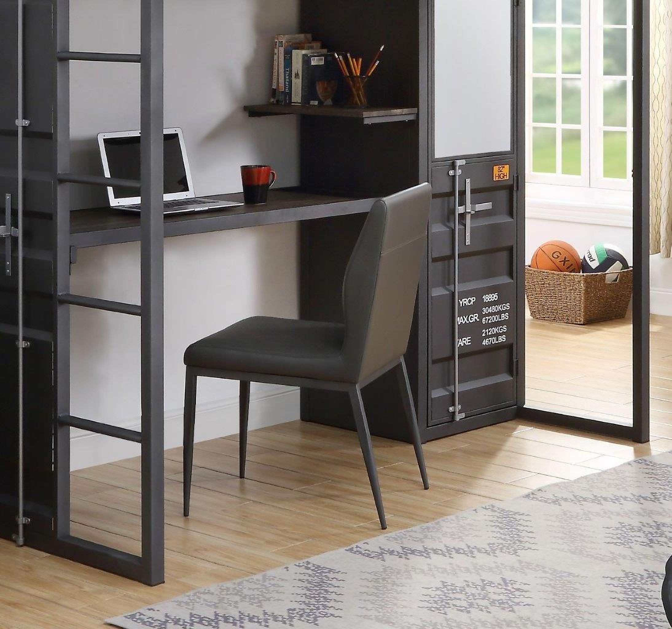 The appearance of Acme Cargo Chair In Gunmetal Finish designed by ACME in the industrial interior design. This gunmetal piece of furniture  was selected by 1StopBedrooms from Cargo Collection to add a touch of cosiness and style into your home. Sku: 37959. Material: Faux Leather.