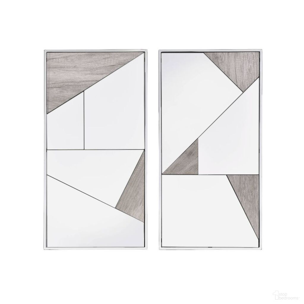 The appearance of Acme Chafik Wall Accent Mirror Set Of 2 In Chrome designed by ACME in the glam interior design. This chrome piece of furniture was selected by 1StopBedrooms from Chafik Collection to add a touch of cosiness and style into your home. Sku: 97455. Material: Wood.