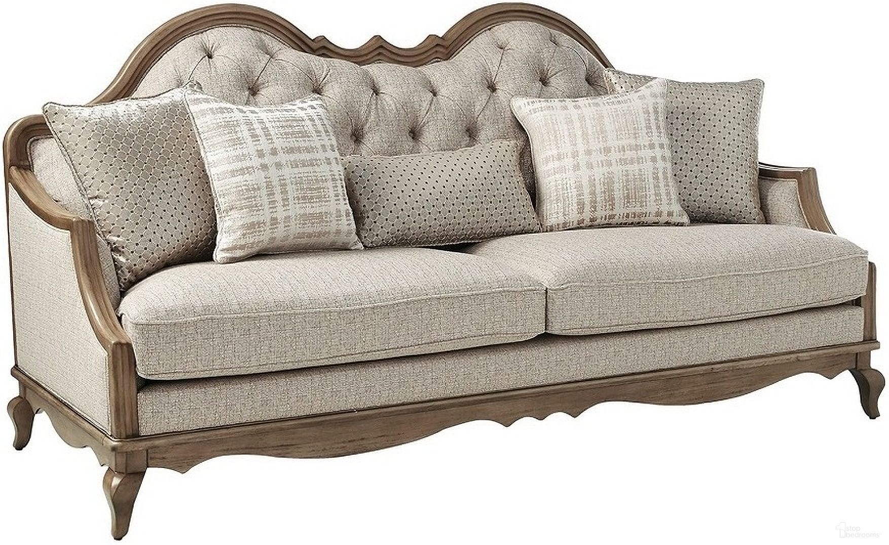 The appearance of Acme Chelmsford Sofa in Beige designed by ACME in the transitional interior design. This beige piece of furniture  was selected by 1StopBedrooms from Chelmsford Collection to add a touch of cosiness and style into your home. Sku: 56050. Material: Fabric. Key Features: Tufted.