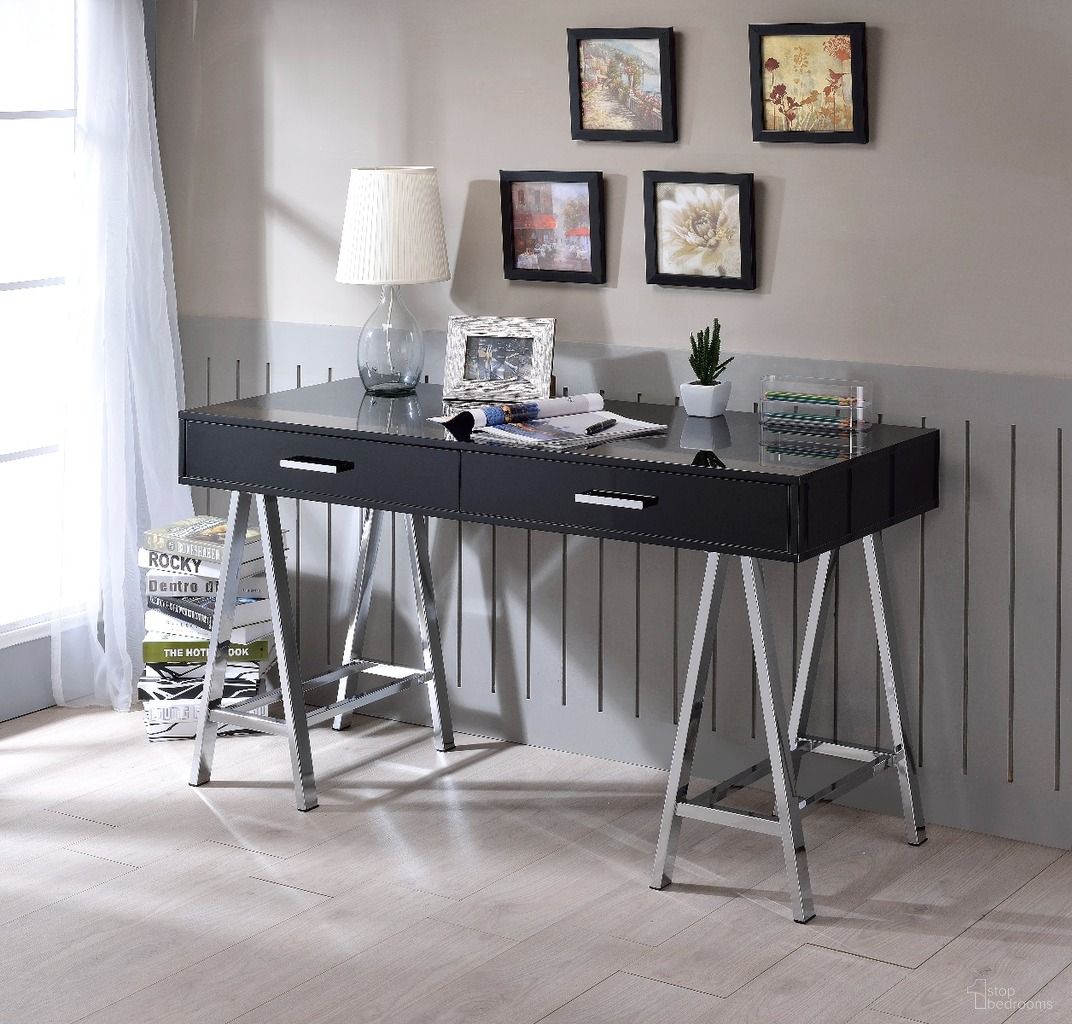 The appearance of Acme Coleen Built-In Usb Port Writing Desk In Black High Gloss And Chrome Finish designed by ACME in the modern / contemporary interior design. This black high gloss piece of furniture was selected by 1StopBedrooms from Coleen Collection to add a touch of cosiness and style into your home. Sku: 93045. Material: Wood.