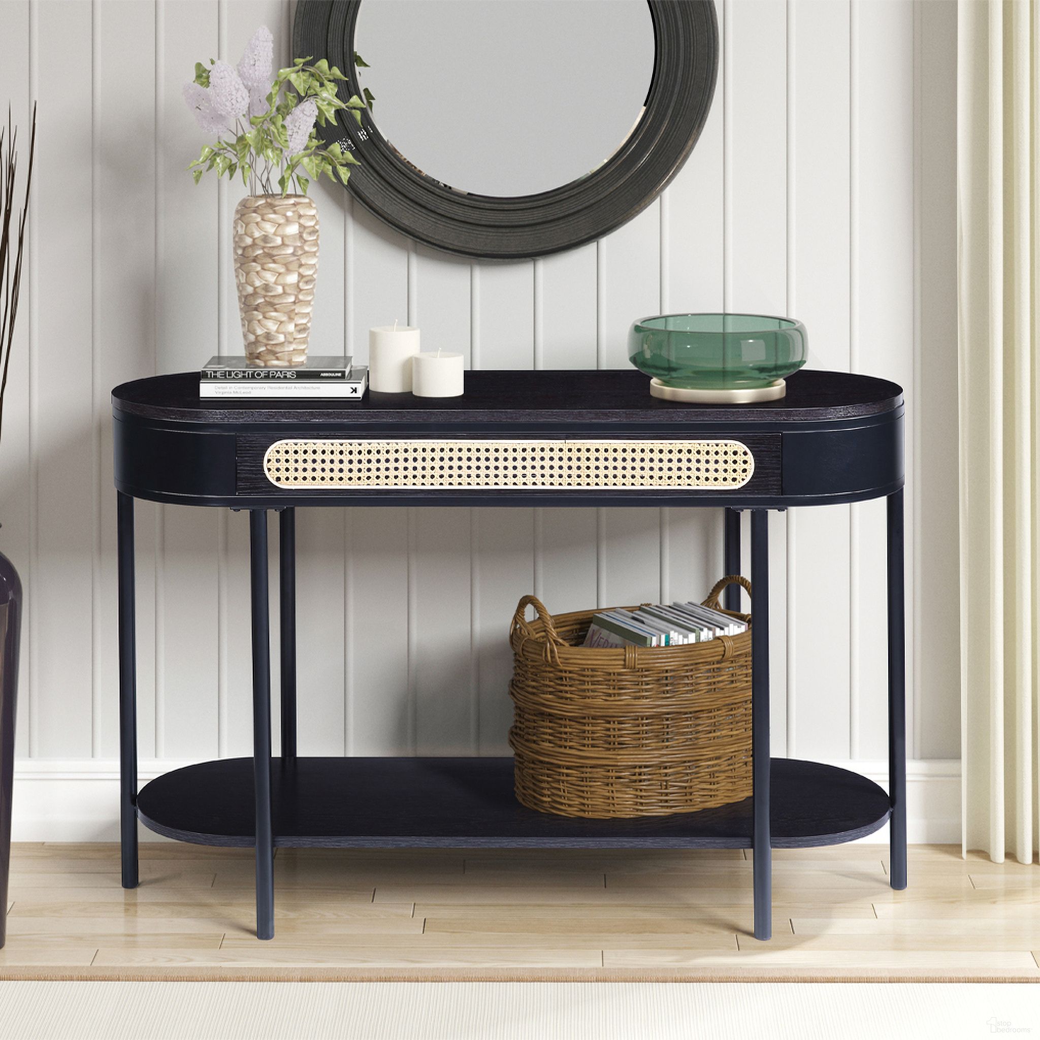 The appearance of Acme Colson Sofa Table designed by ACME in the transitional interior design. This black piece of furniture was selected by 1StopBedrooms from Colson Collection to add a touch of cosiness and style into your home. Sku: LV01078. Material: Wood.