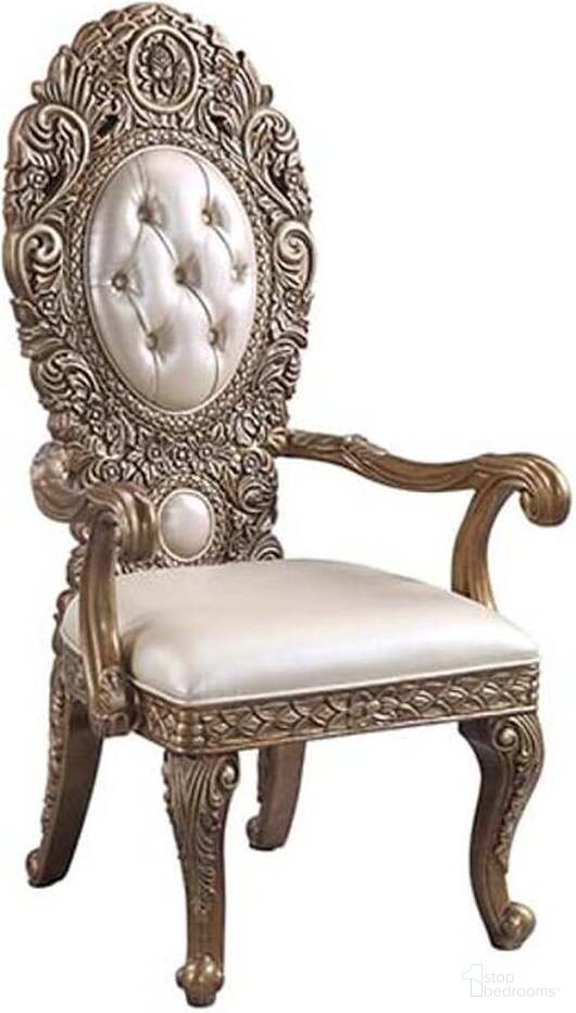 The appearance of Acme Constantine Arm Chair Set of 2 In Brown And Gold Finish designed by ACME in the transitional interior design. This brown and gold piece of furniture was selected by 1StopBedrooms from Constantine Collection to add a touch of cosiness and style into your home. Sku: DN00479. Material: Wood. Chair Type: Arm Chair.