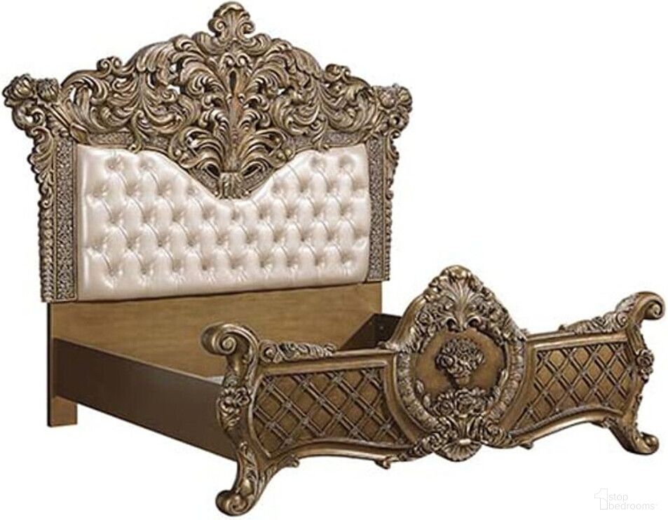 Acme Constantine Eastern King Bed In Light Gold and Brown