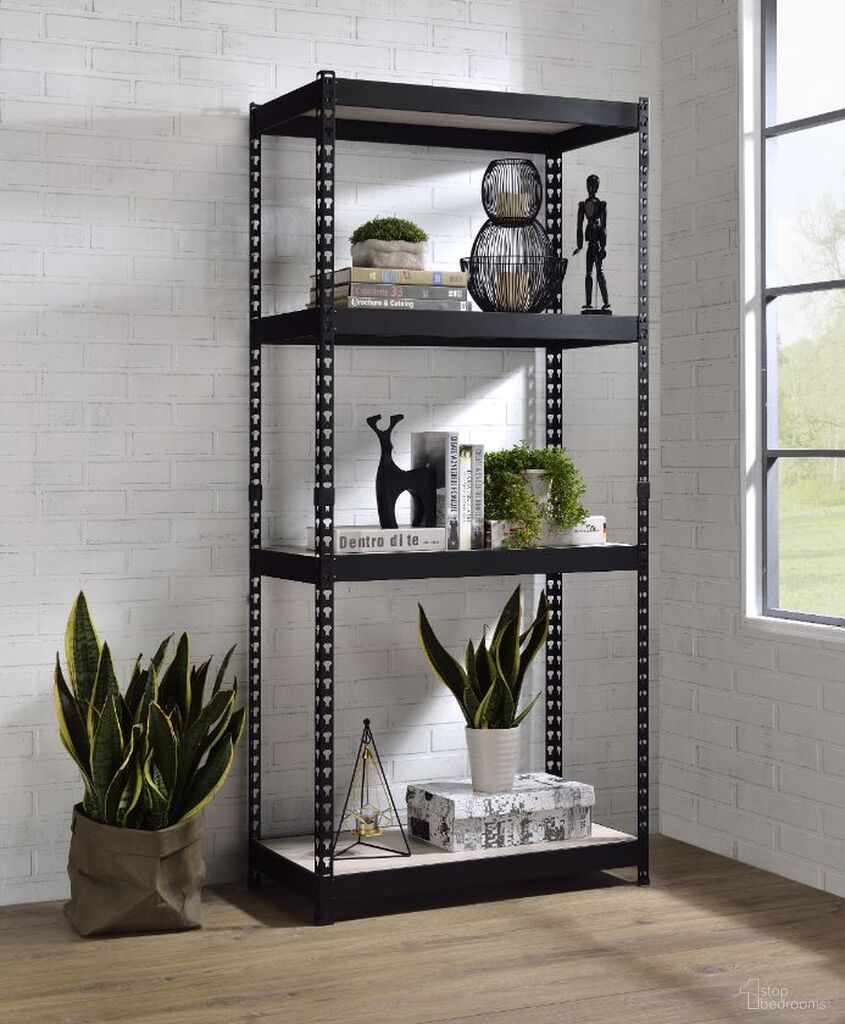 The appearance of Decmus 4 Tier Bookshelf In Natural and Black Finish designed by ACME in the industrial interior design. This natural piece of furniture  was selected by 1StopBedrooms from Decmus Collection to add a touch of cosiness and style into your home. Sku: 92780. Material: Wood.