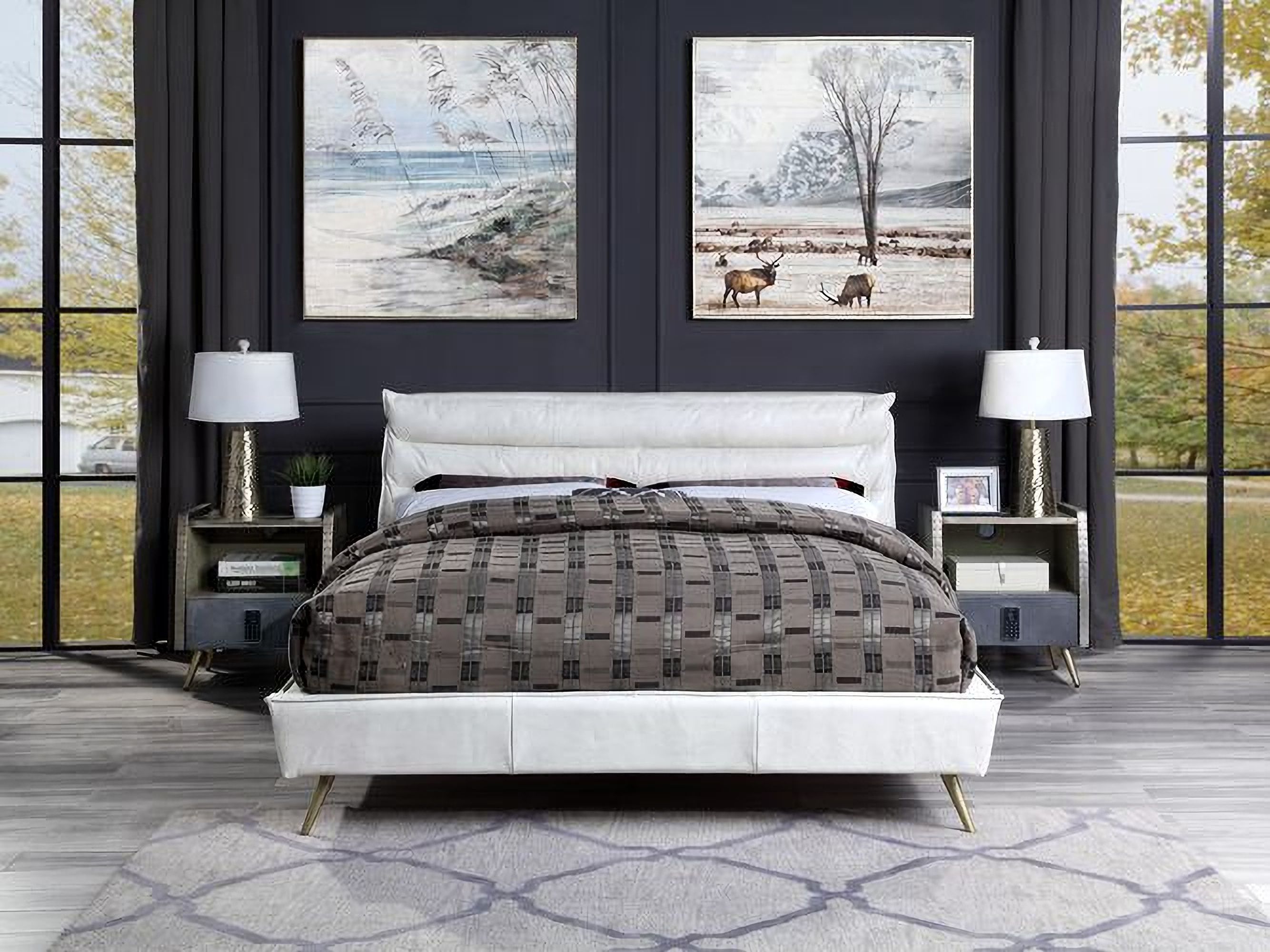 Acme Doris Queen Bed In Vintage White Top Grain Leather