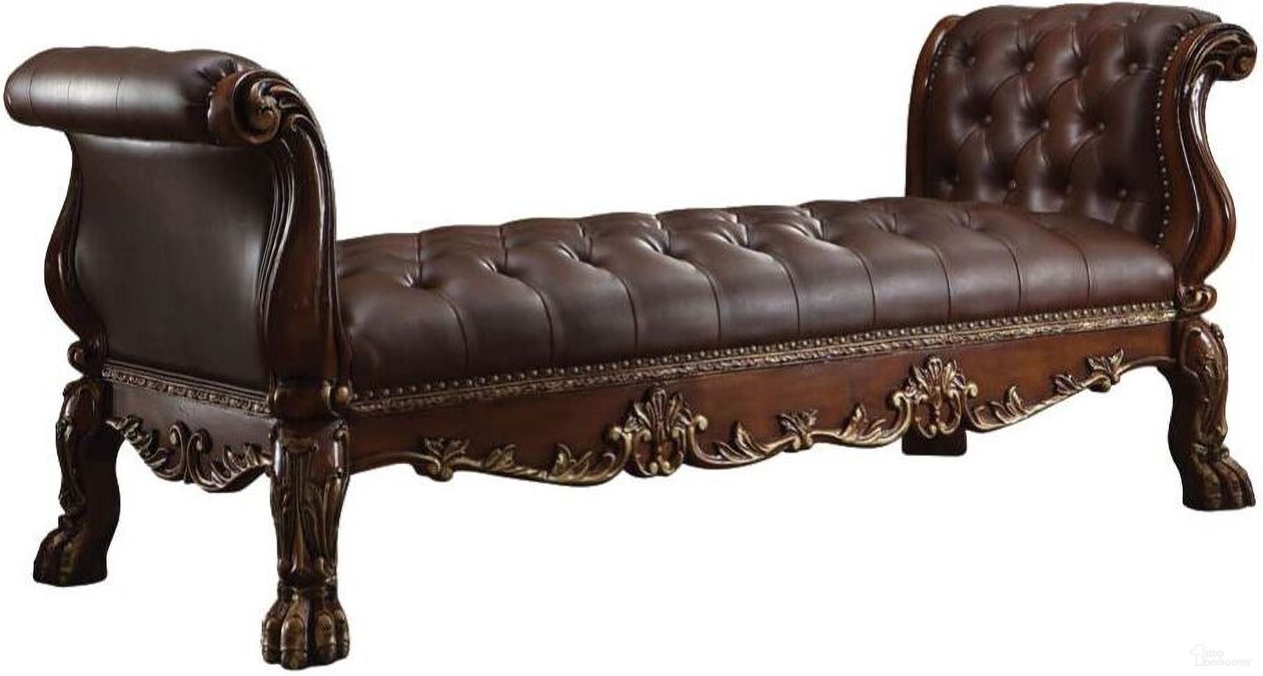 The appearance of Acme Dresden Button Tufted Bench in Cherry Oak 96486 designed by ACME in the transitional interior design. This brown piece of furniture  was selected by 1StopBedrooms from Dresden Collection to add a touch of cosiness and style into your home. Sku: 96486. Material: Vinyl.