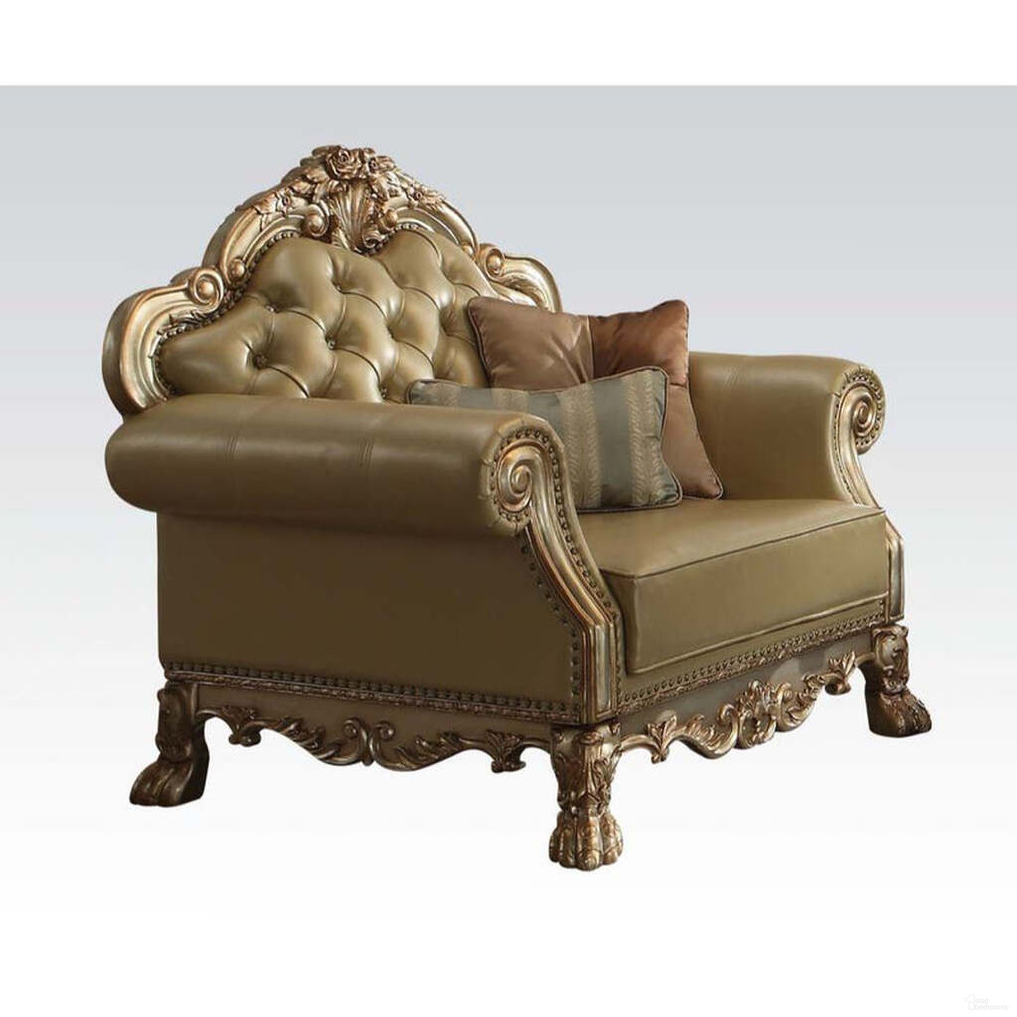 The appearance of Acme Dresden Chair in Gold Patina designed by ACME in the transitional interior design. This gold piece of furniture  was selected by 1StopBedrooms from Dresden Collection to add a touch of cosiness and style into your home. Sku: 53162. Material: Vinyl.