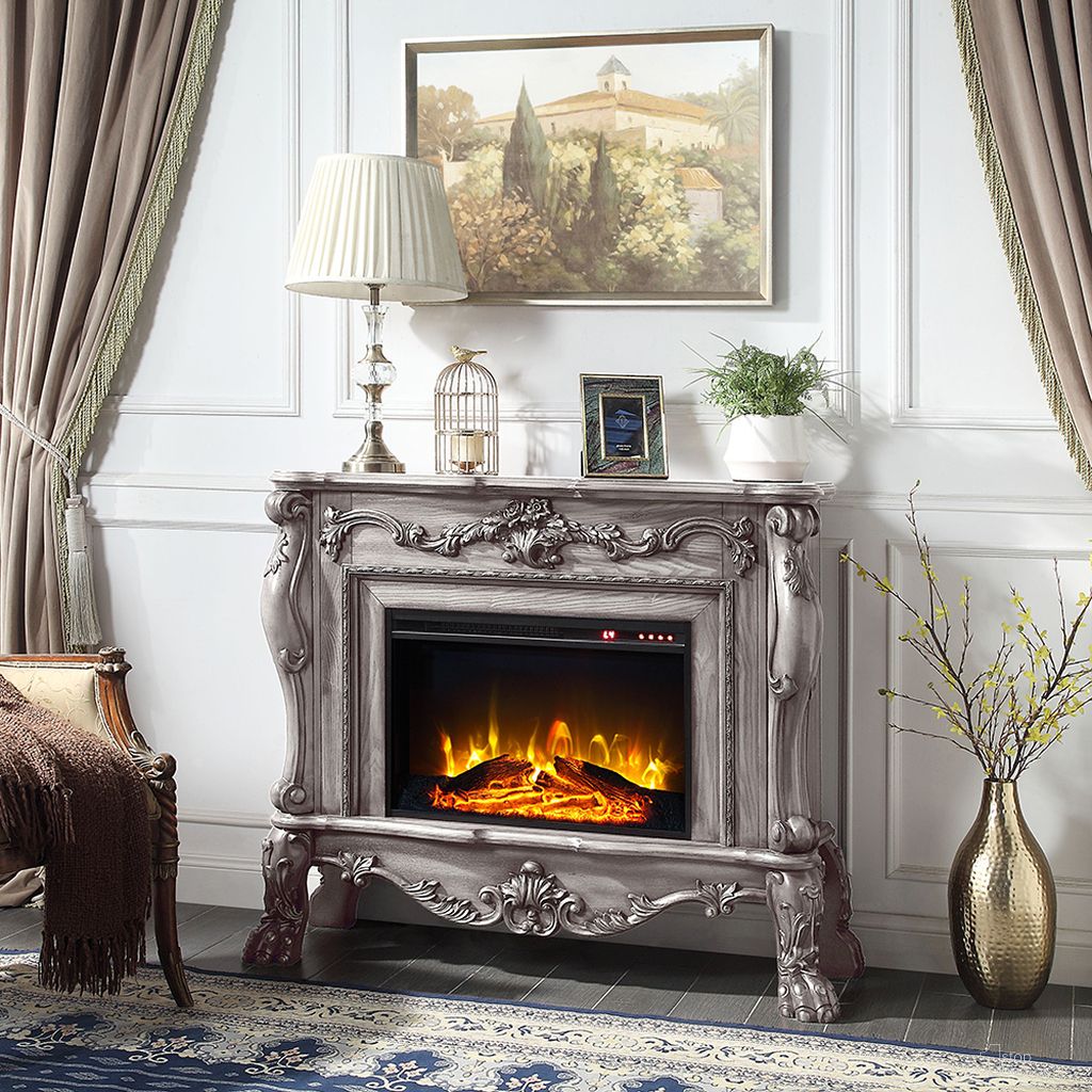 The appearance of Acme Dresden Fireplace In Vintage Bone White Finish designed by ACME in the transitional interior design. This white piece of furniture  was selected by 1StopBedrooms from Dresden Collection to add a touch of cosiness and style into your home. Sku: AC01310. Material: Wood.